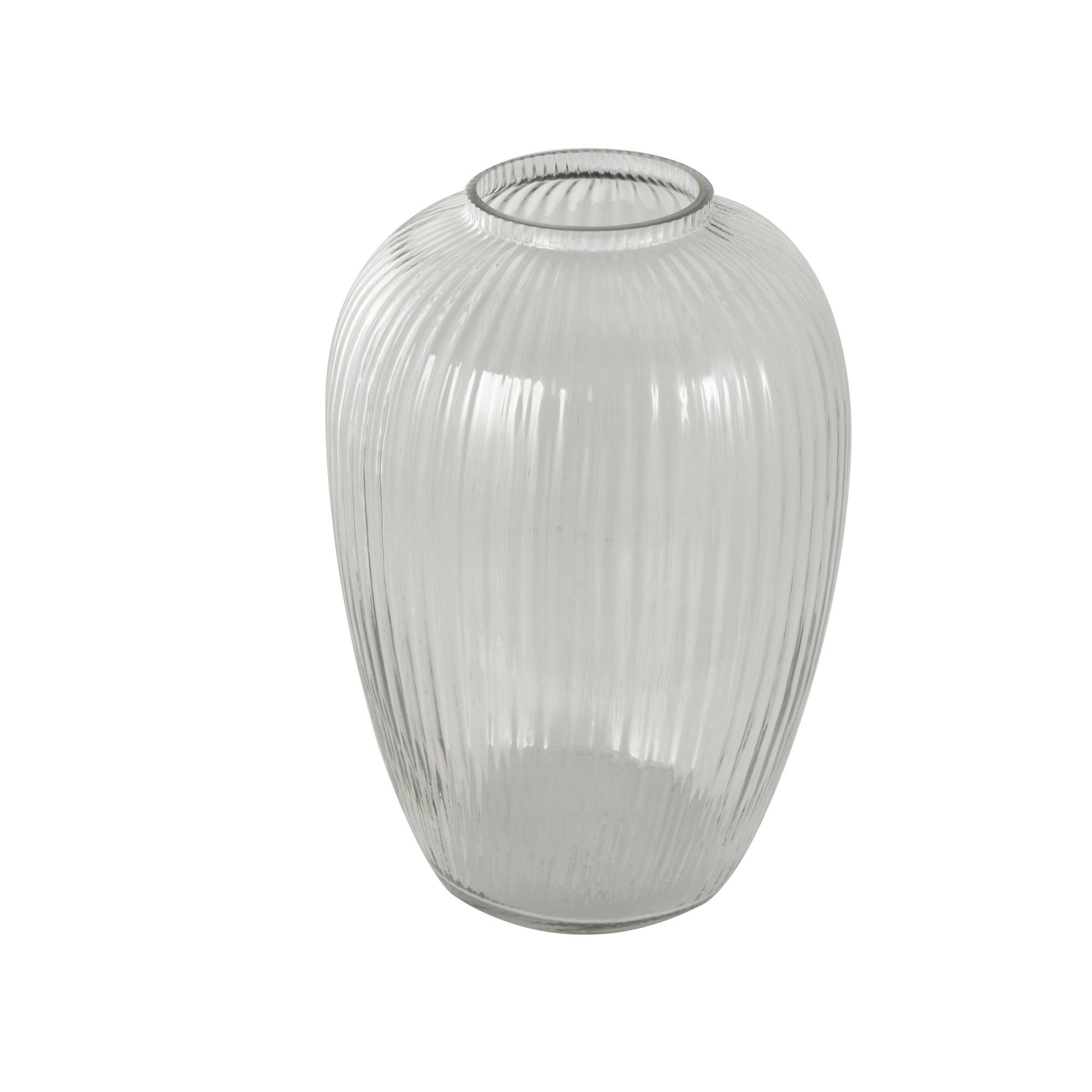 Glass Ribbed Fluted Decorative Vase 6" x 6" x 9"