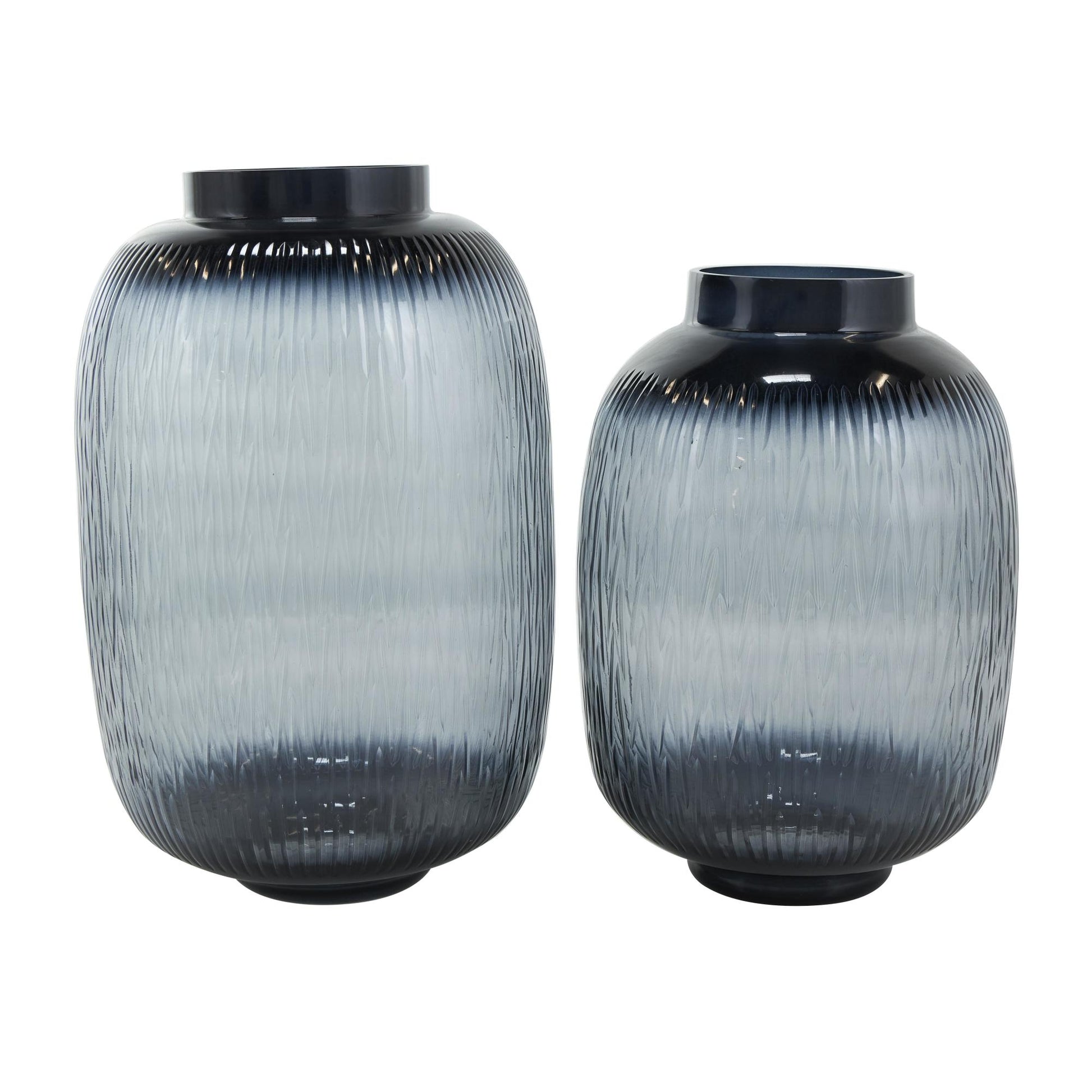 Set of 2 Black Glass Textured Ombre Decorative Vase