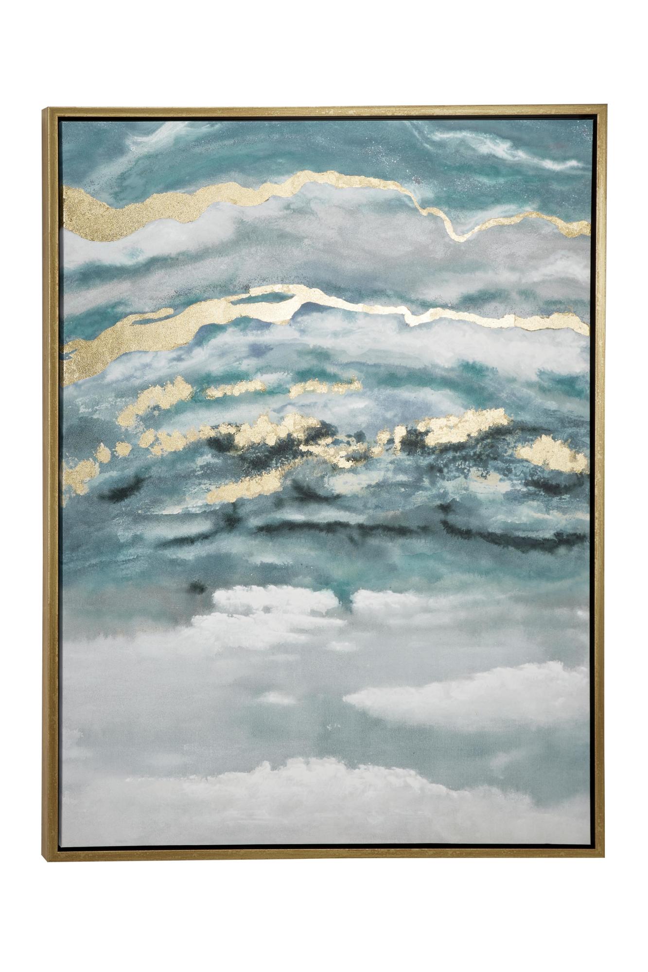 Geode Teal Canvas Enlarge Slice Living Room Framed Wall Art with Gold Frame