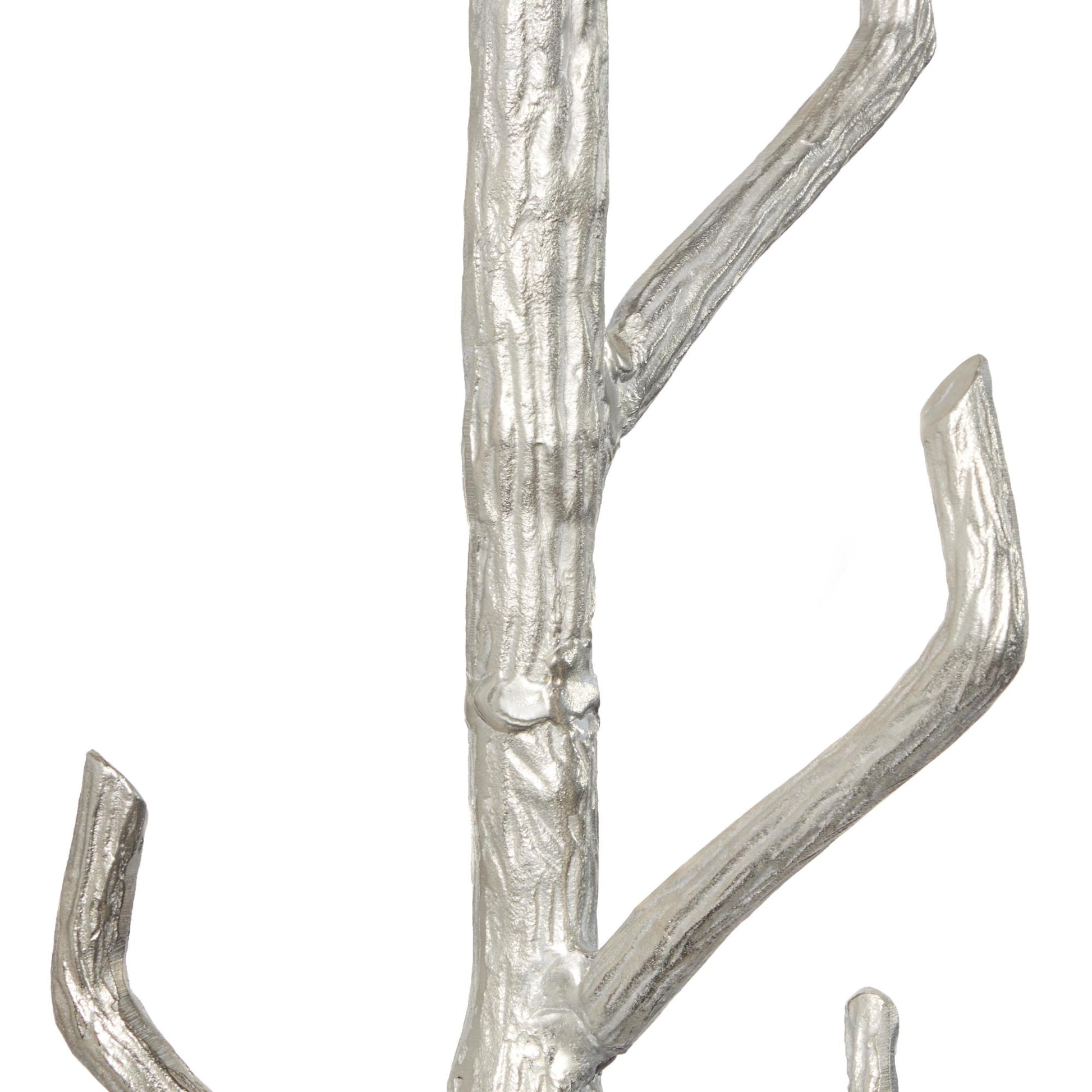 Tree Silver Aluminum Metal Branch 6 Hook Freestanding Coat Rack