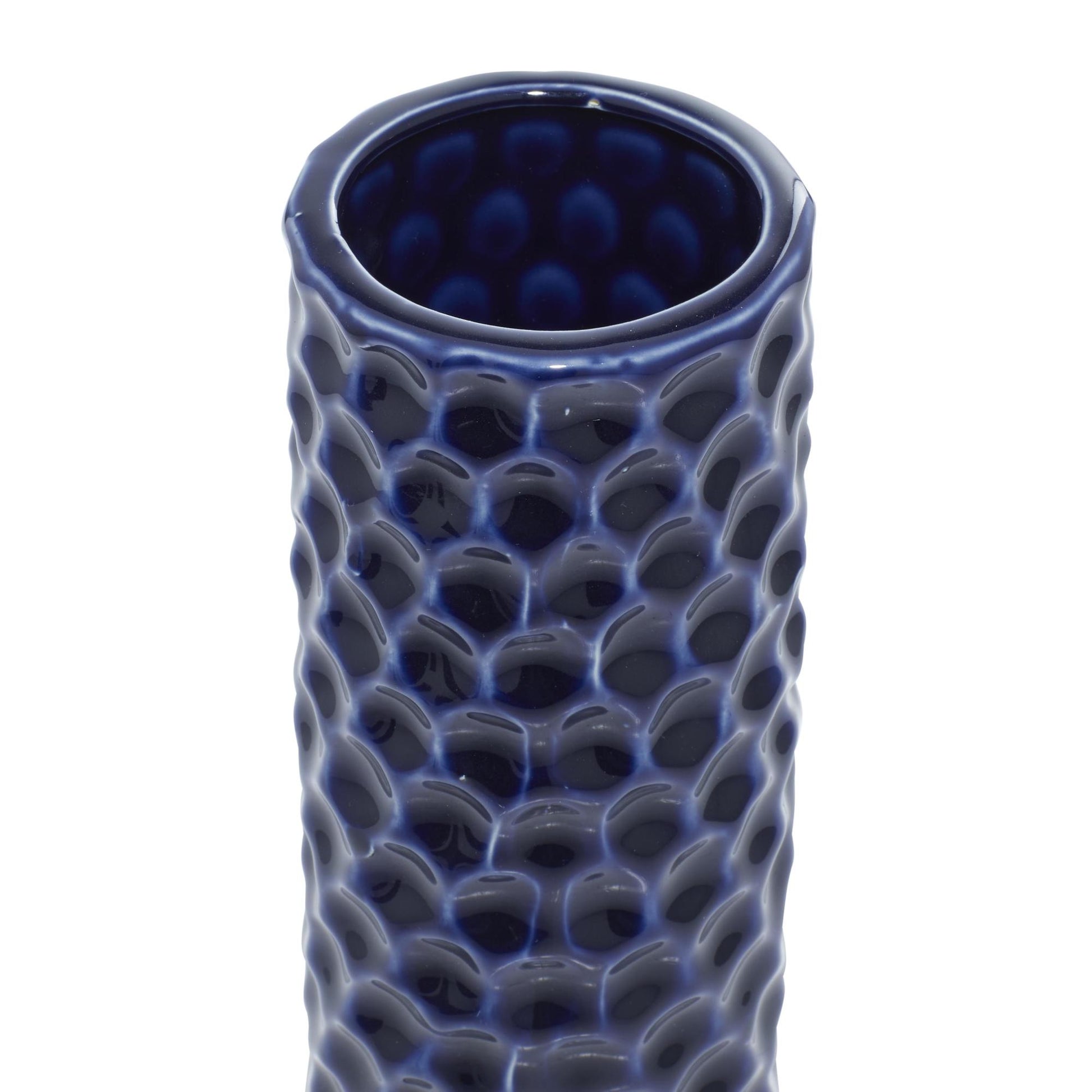 Set of 3 Dark Blue Ceramic Decorative Vase with Varying Patterns