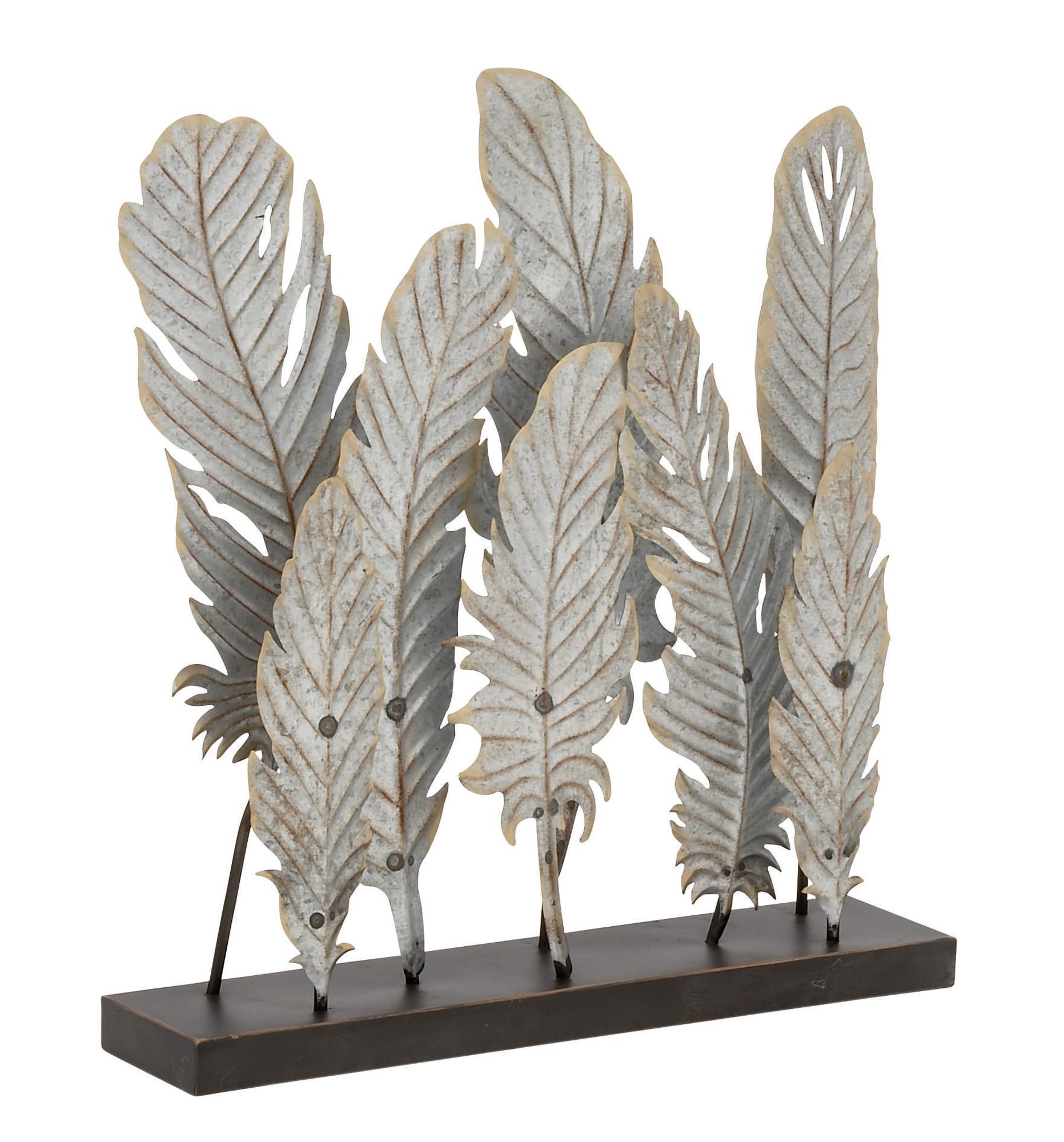 Bird Gray Metal Feathers Decorative Sculpture