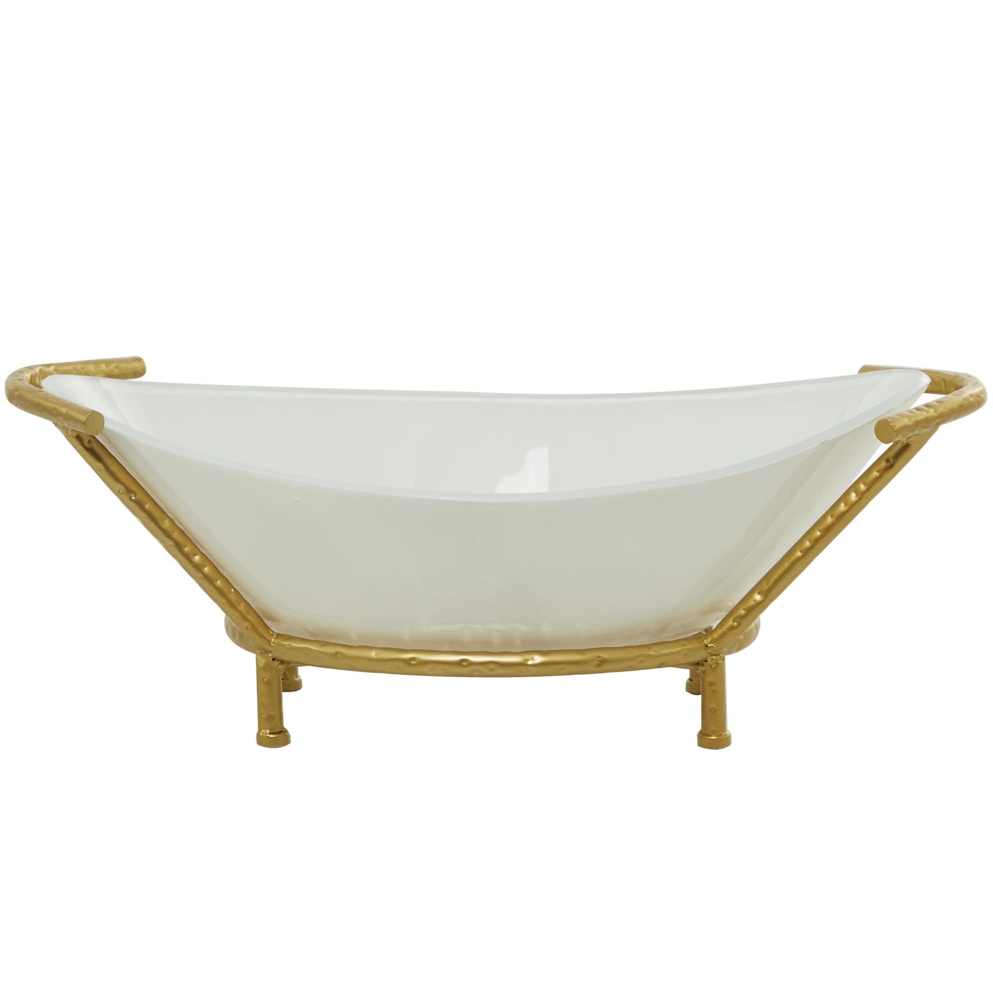 CosmoLiving by Cosmopolitan Kitchen White Glass Decorative Serving Bowl with Gold Metal Stand