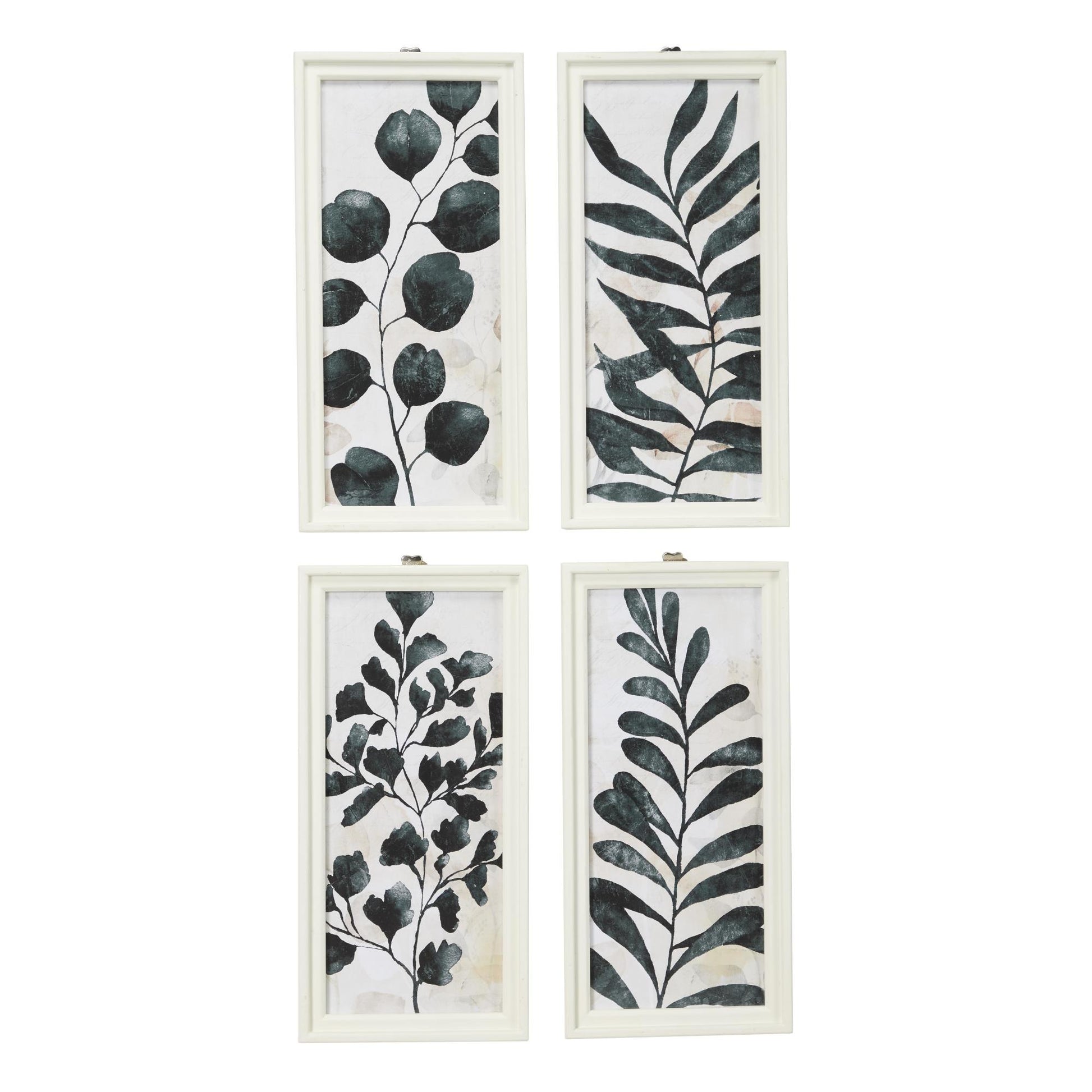 Set of 4 Leaf Green Wood Panel Living Room Framed Wall Art with Cream Frame