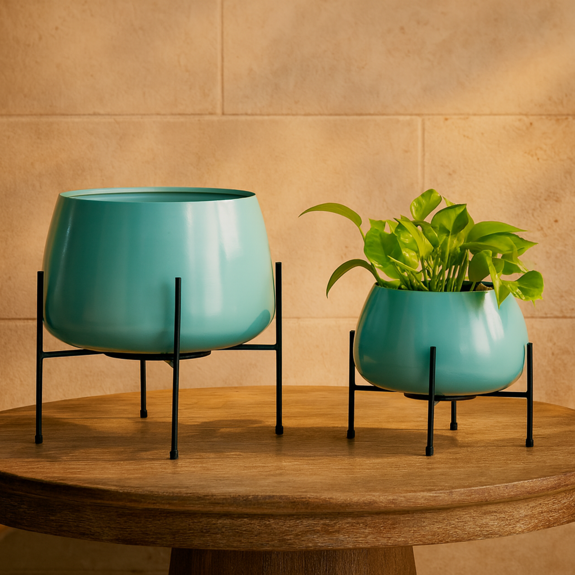 Set of 2 Metal Indoor Outdoor Planter with Removable Stand Set of 2 8", 10"H