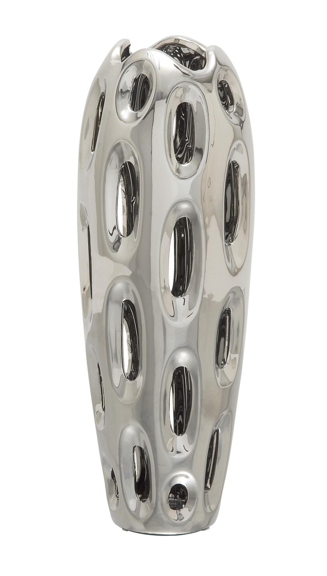 Silver Ceramic Decorative Vase with Cut Out Designs