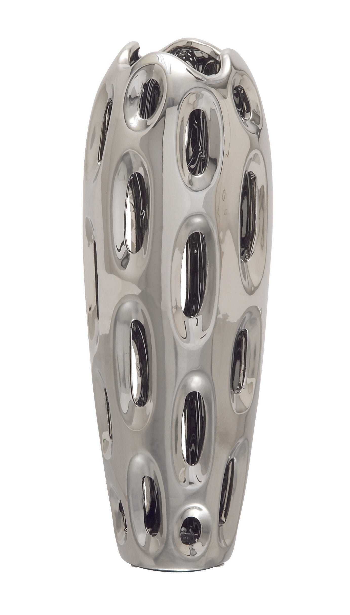 Silver Ceramic Decorative Vase with Cut Out Designs