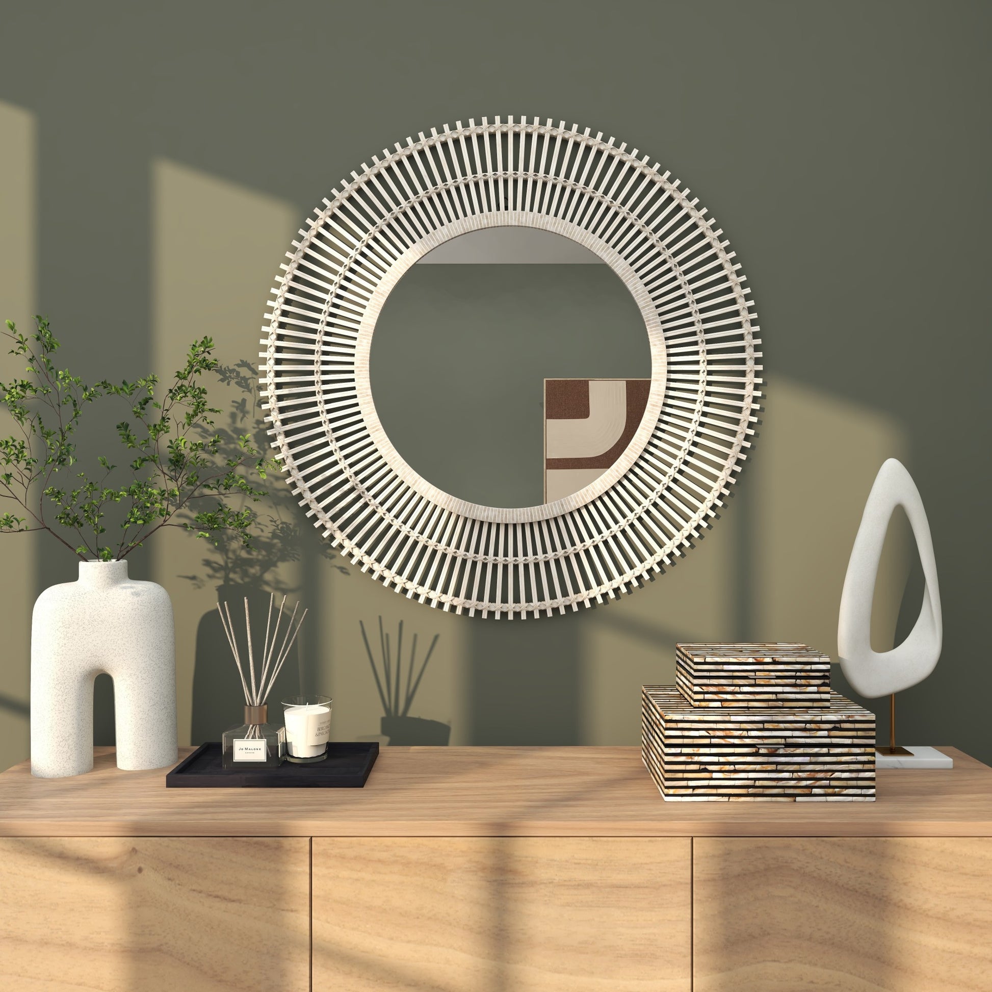 Starburst Bamboo Wood Handmade Stick Room Wall Mirror