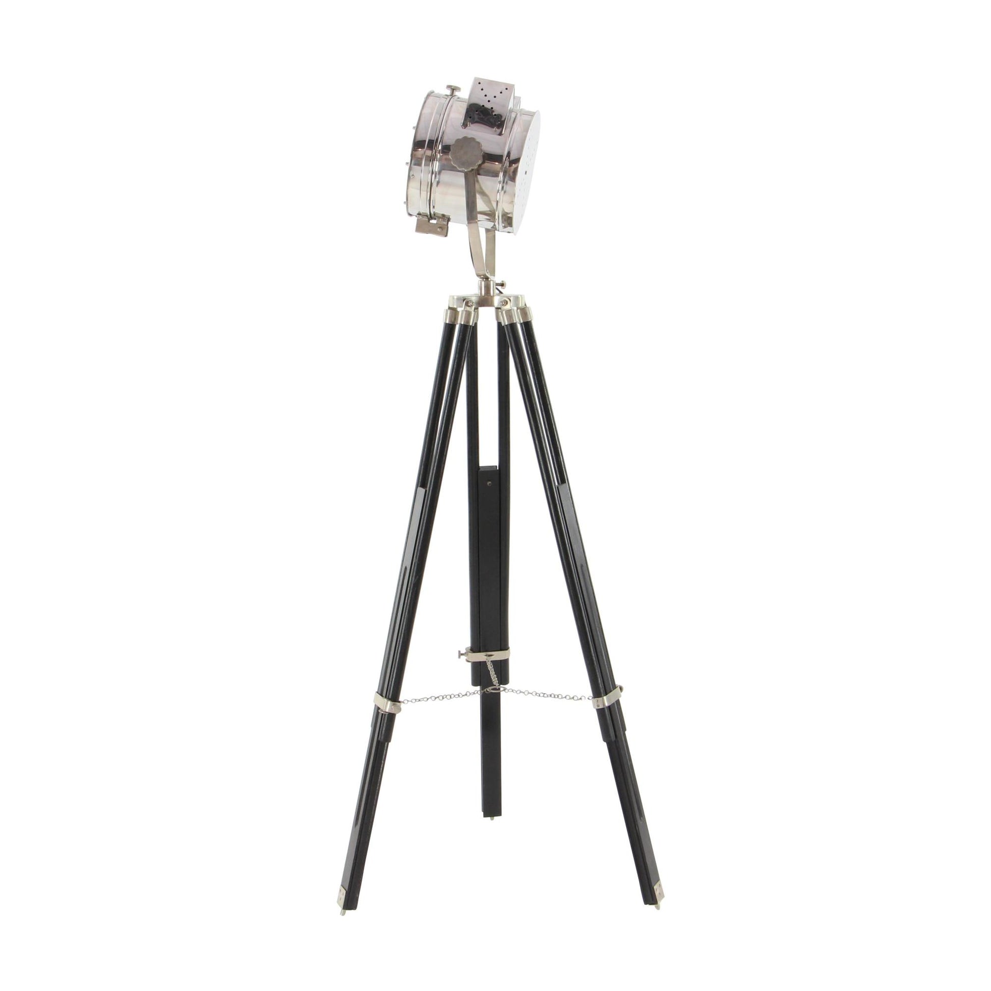 Black Wood Spotlight Room Floor Lamp with Silver Metal Accents