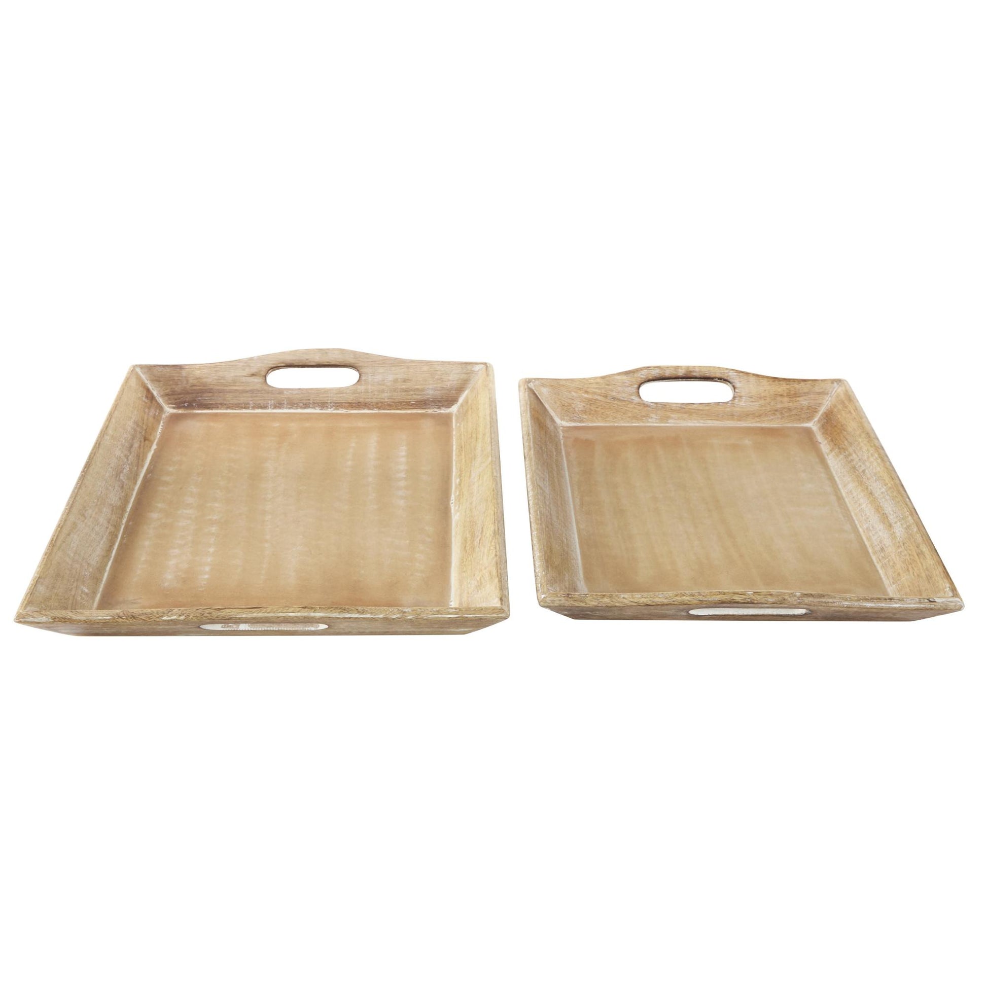 Set of 2 Brown Wooden Living Room Decor Tray