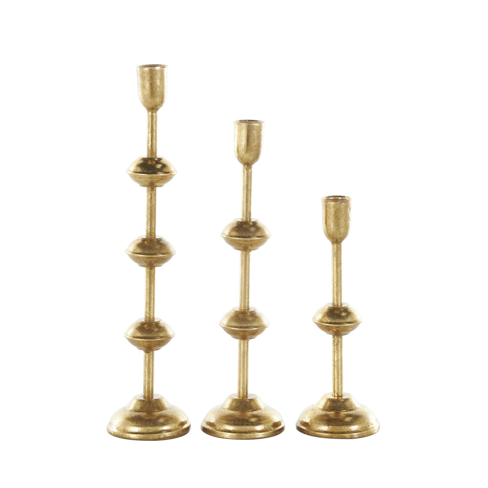 Set of 3 Gold Metal Slim Decorative Candle Holder with Floating Spheres