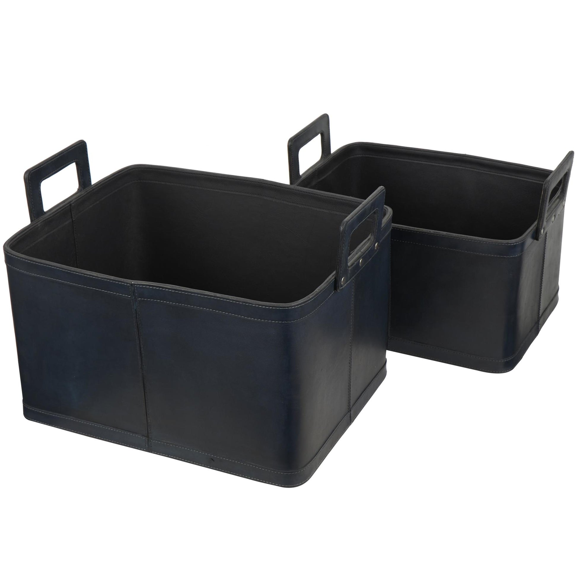 Set of 2 Leather Handmade Decorative and Functional Storage Basket with Handles