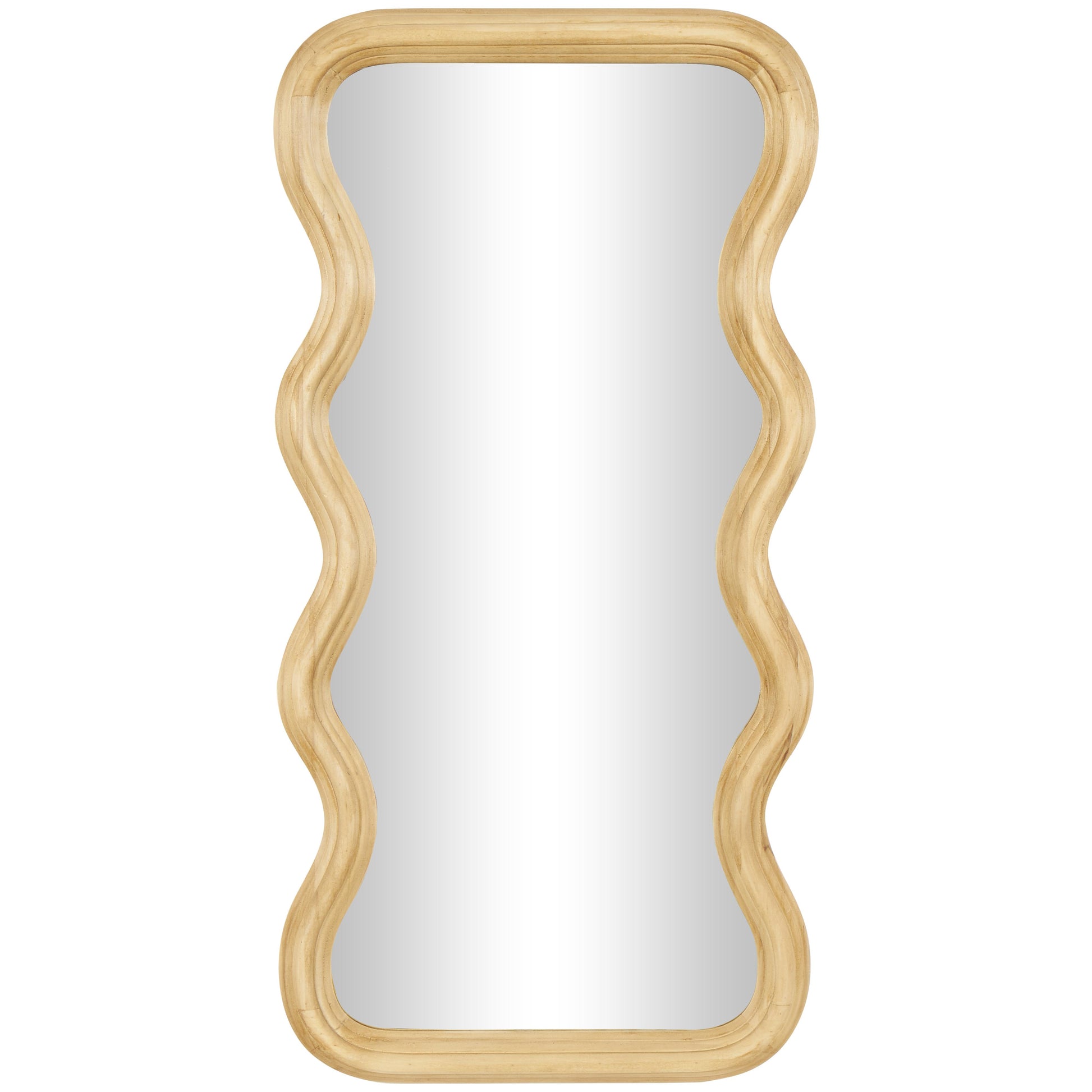 Wood Wavy Room Wall Mirror with Dimensional Carved Frame 20" x 2" x 39"