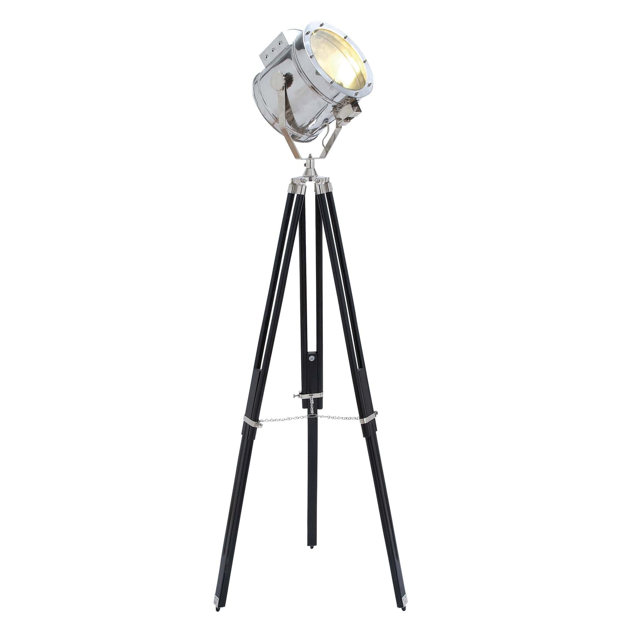Black Wood Spotlight Room Floor Lamp with Silver Metal Accents