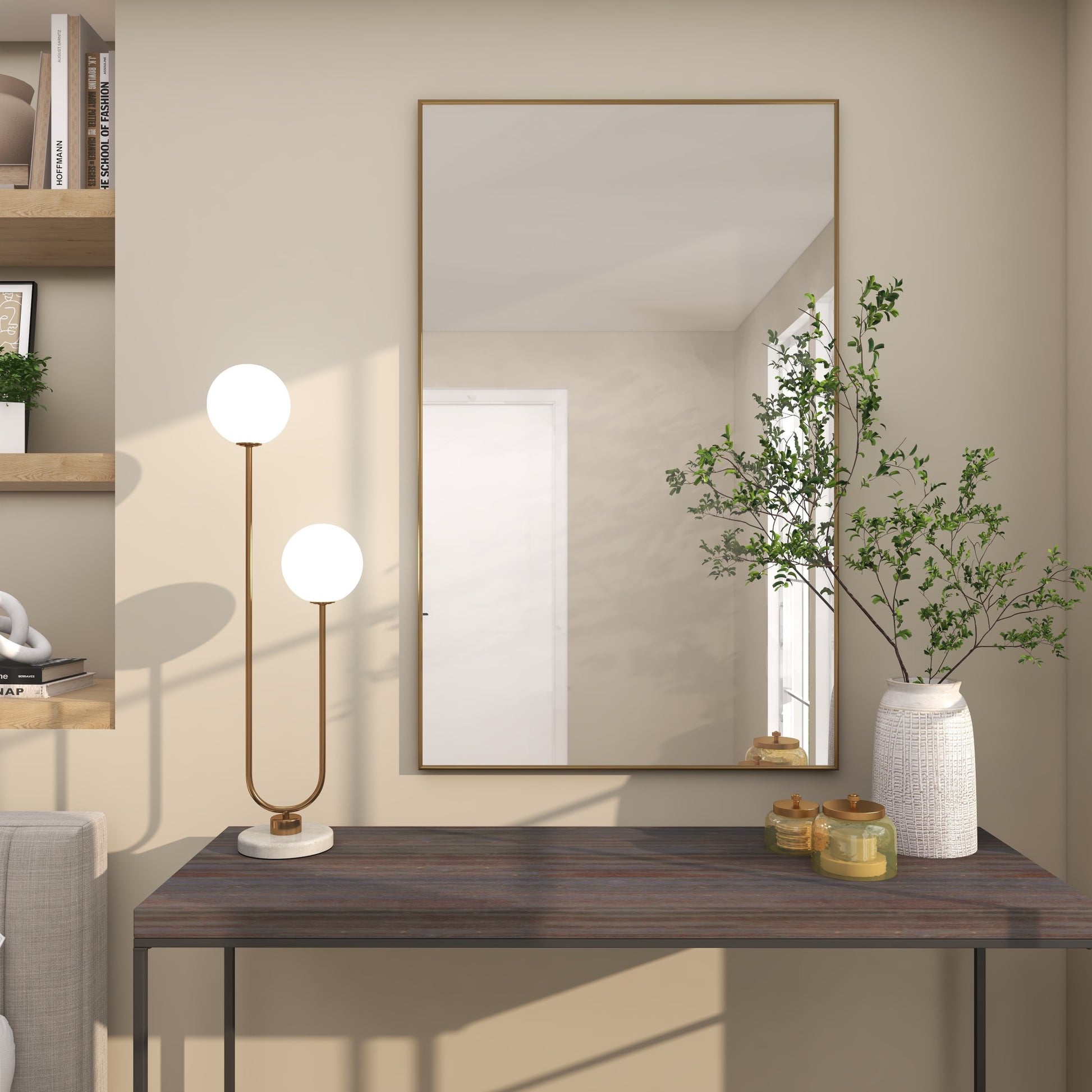 CosmoLiving by Cosmopolitan Gold Metal Room Wall Mirror with Thin Frame
