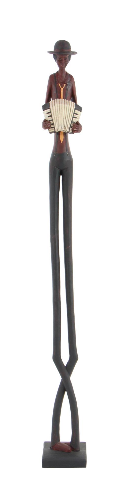 Set of 4 Musician Brown Polystone Tall Long Legged Jazz Band Decorative Sculpture with Black Base Stand