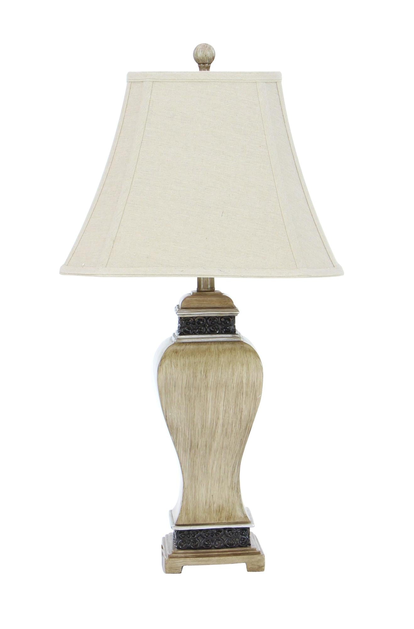Set of 2 Scroll Brown Polystone Carved Room Table Lamp with Black Accents and Tapered Shade
