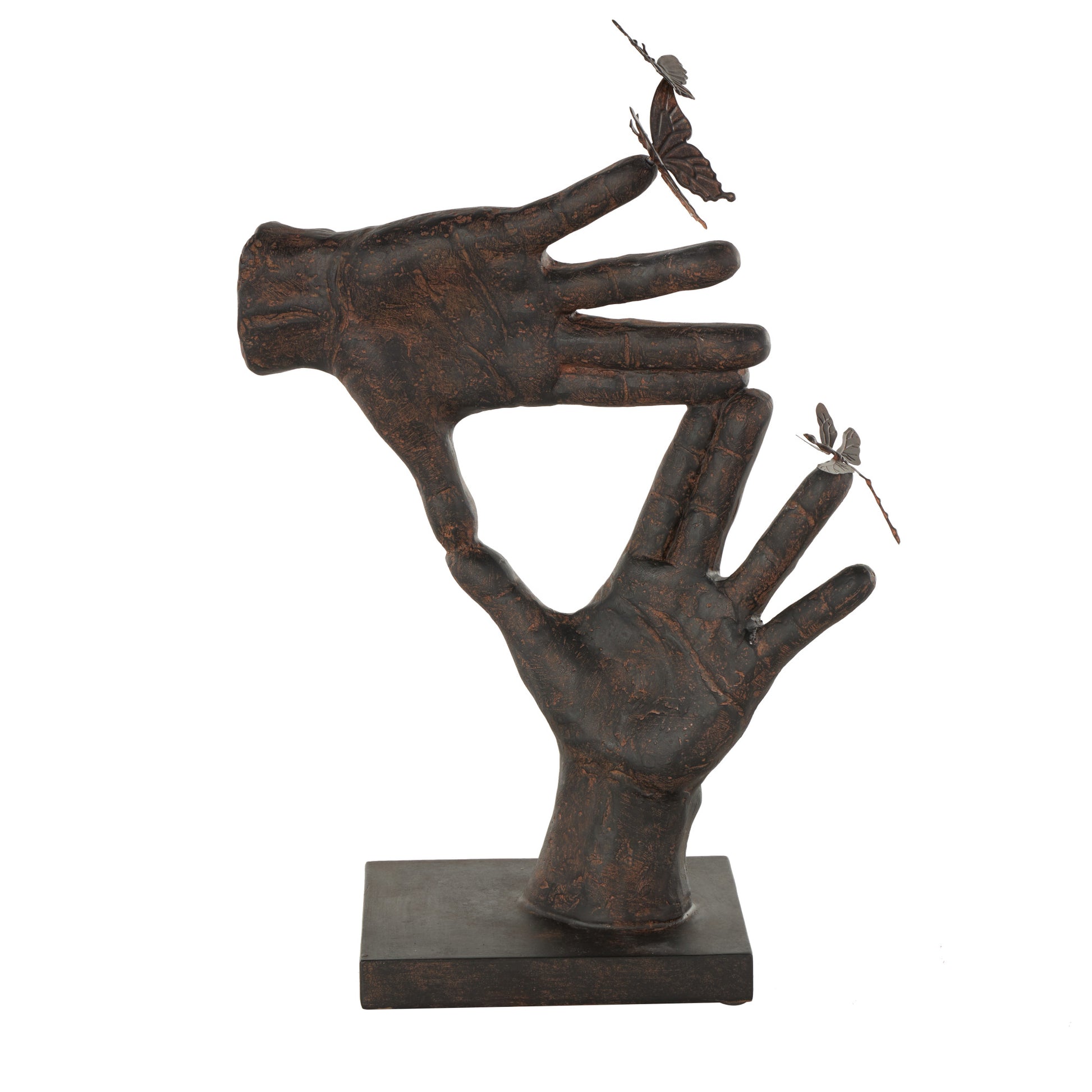 Hands Dark Brown Polystone Sign Decorative Sculpture with Butterrfly Accents