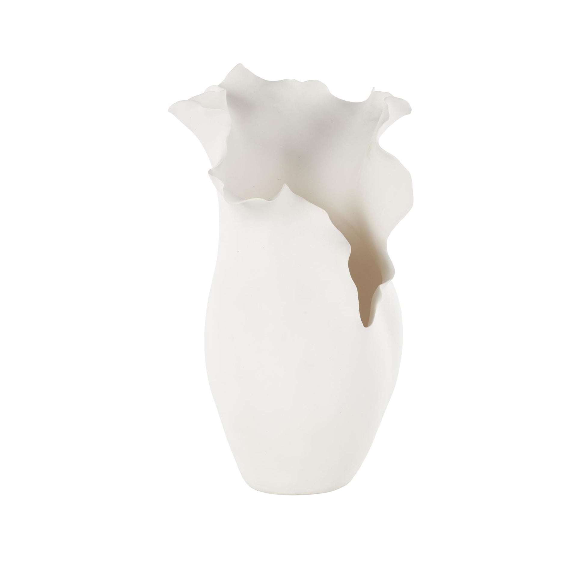 Abstract Ceramic Floral Inspired Decorative Vase with Wavy Folded Rim