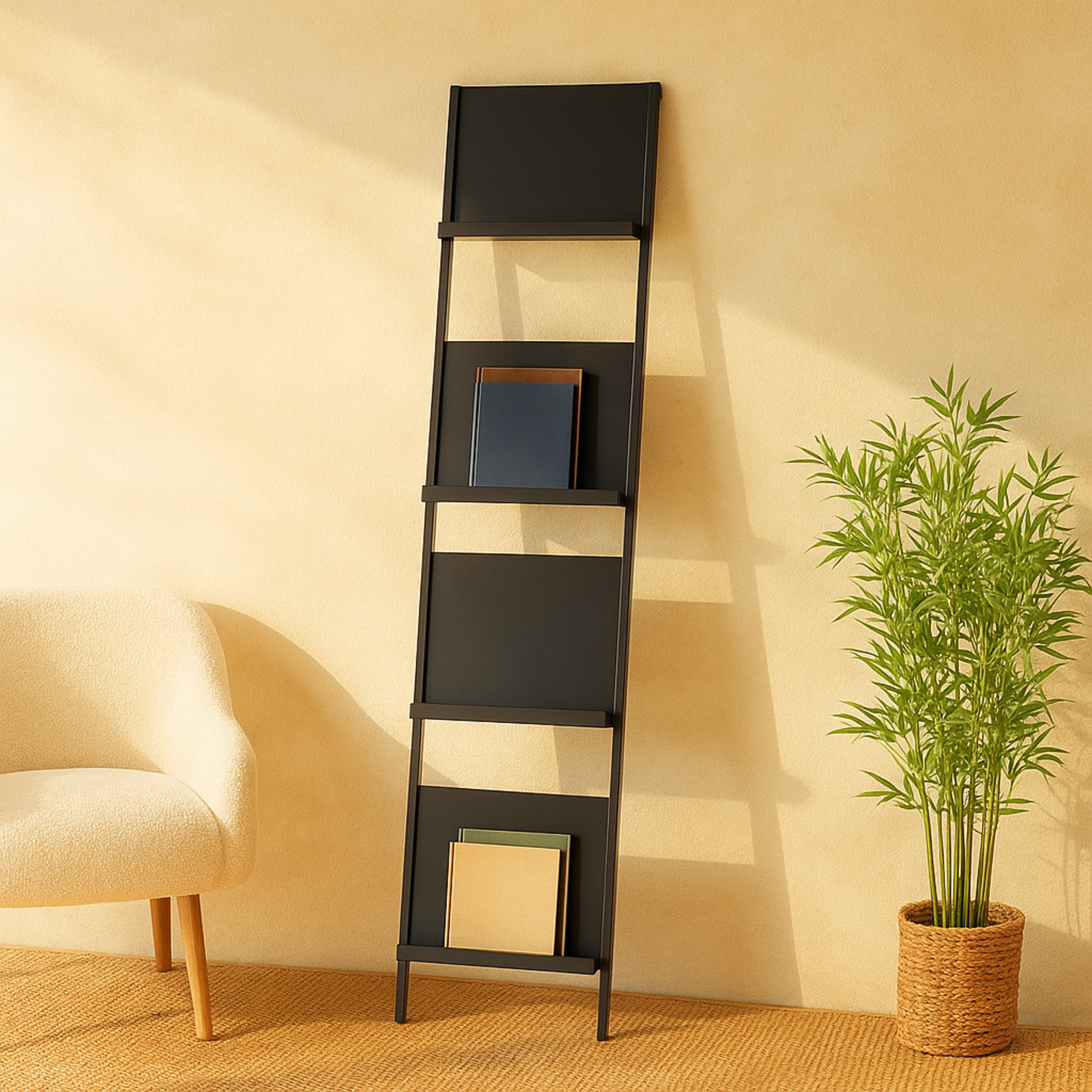 Black Metal Tall 4 Slot Decorative Magazine Rack Holder