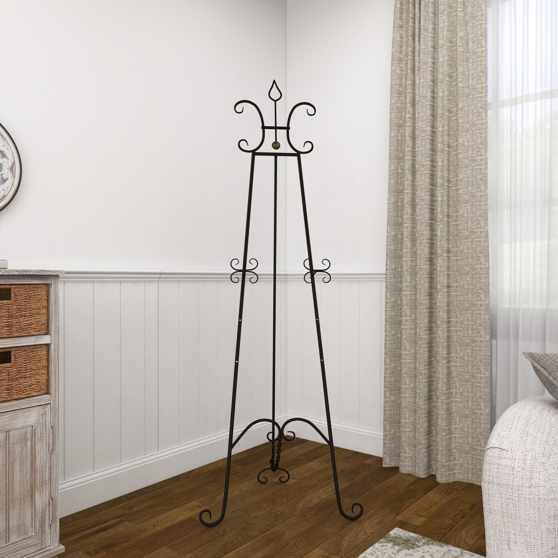 Scroll Black Metal Extra Large Adjustable 3 Tier Display Easel with Chain Support