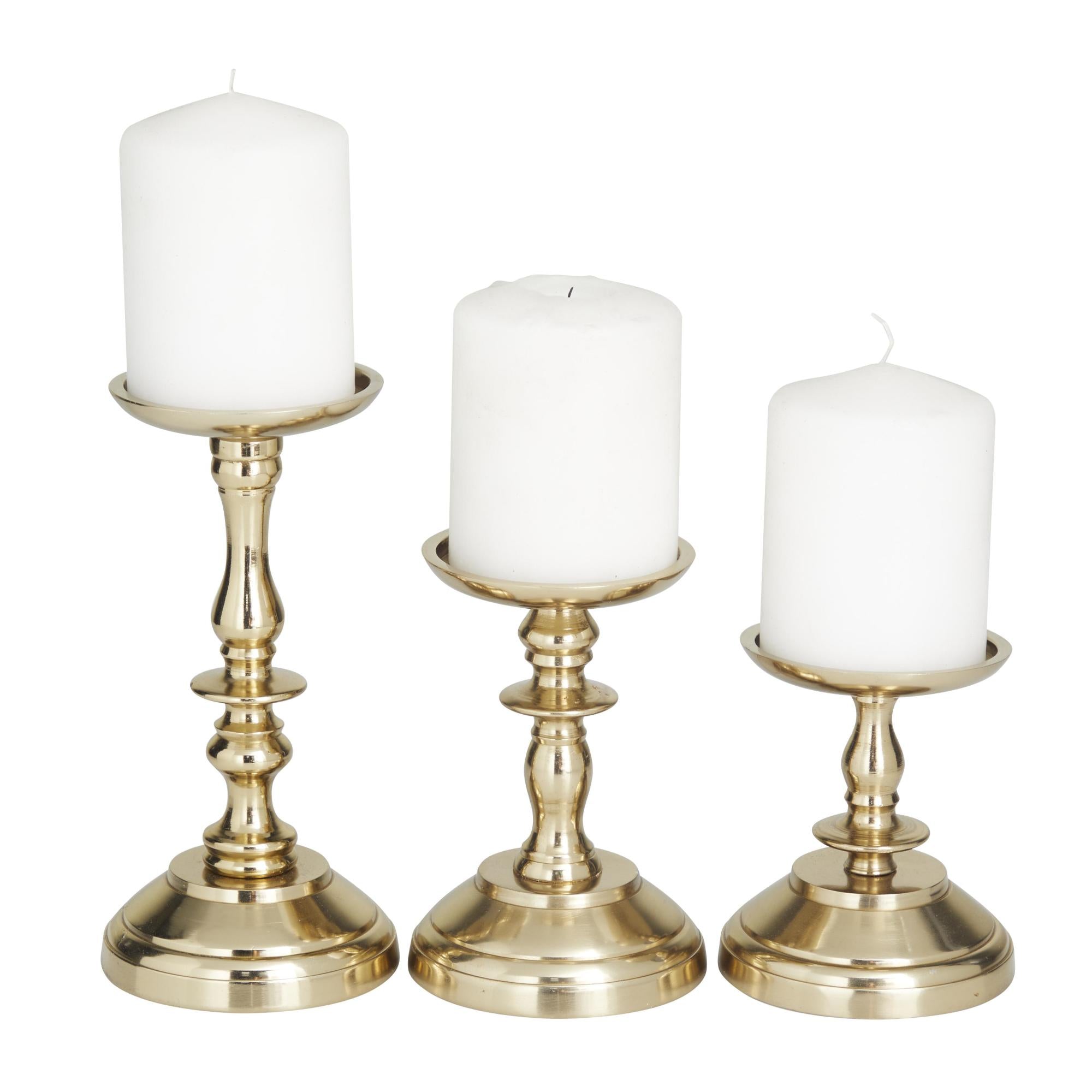 Set of 3 Gold Aluminum Metal Pillar Decorative Candle Holder