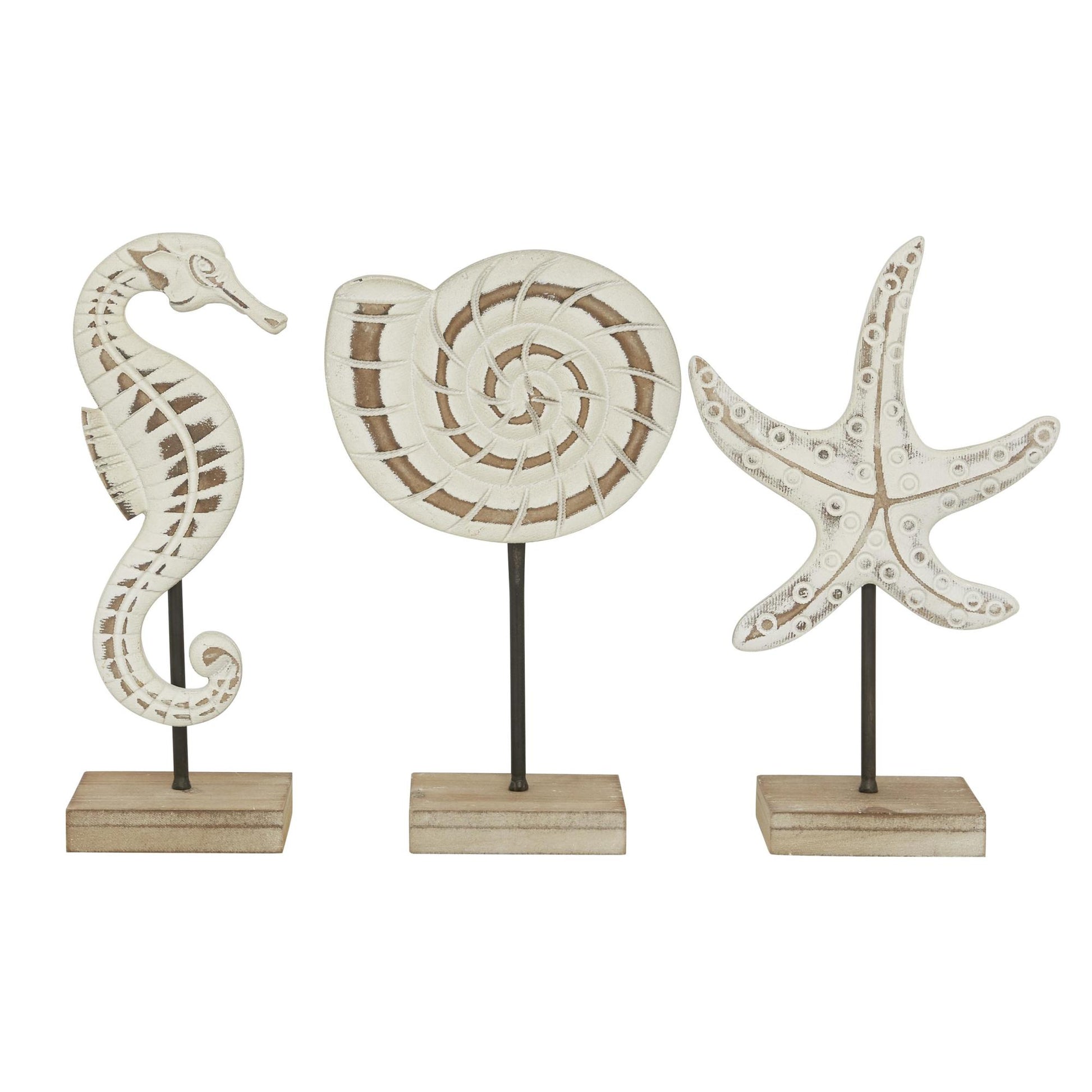 Set of 3 Sea Life White Plastic Decorative Sculpture