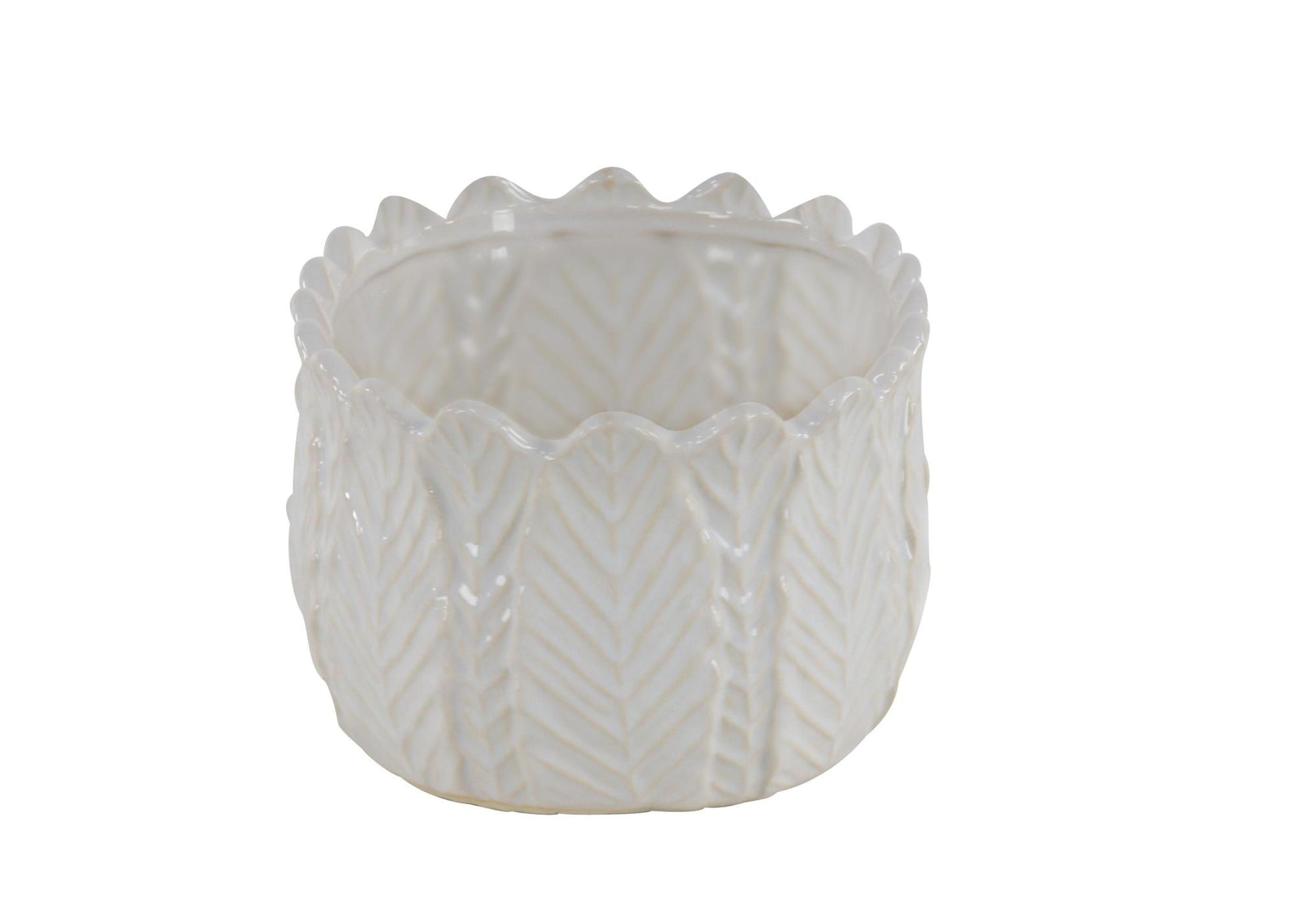 Set of 3 Leaf White Ceramic Indoor Outdoor Planter