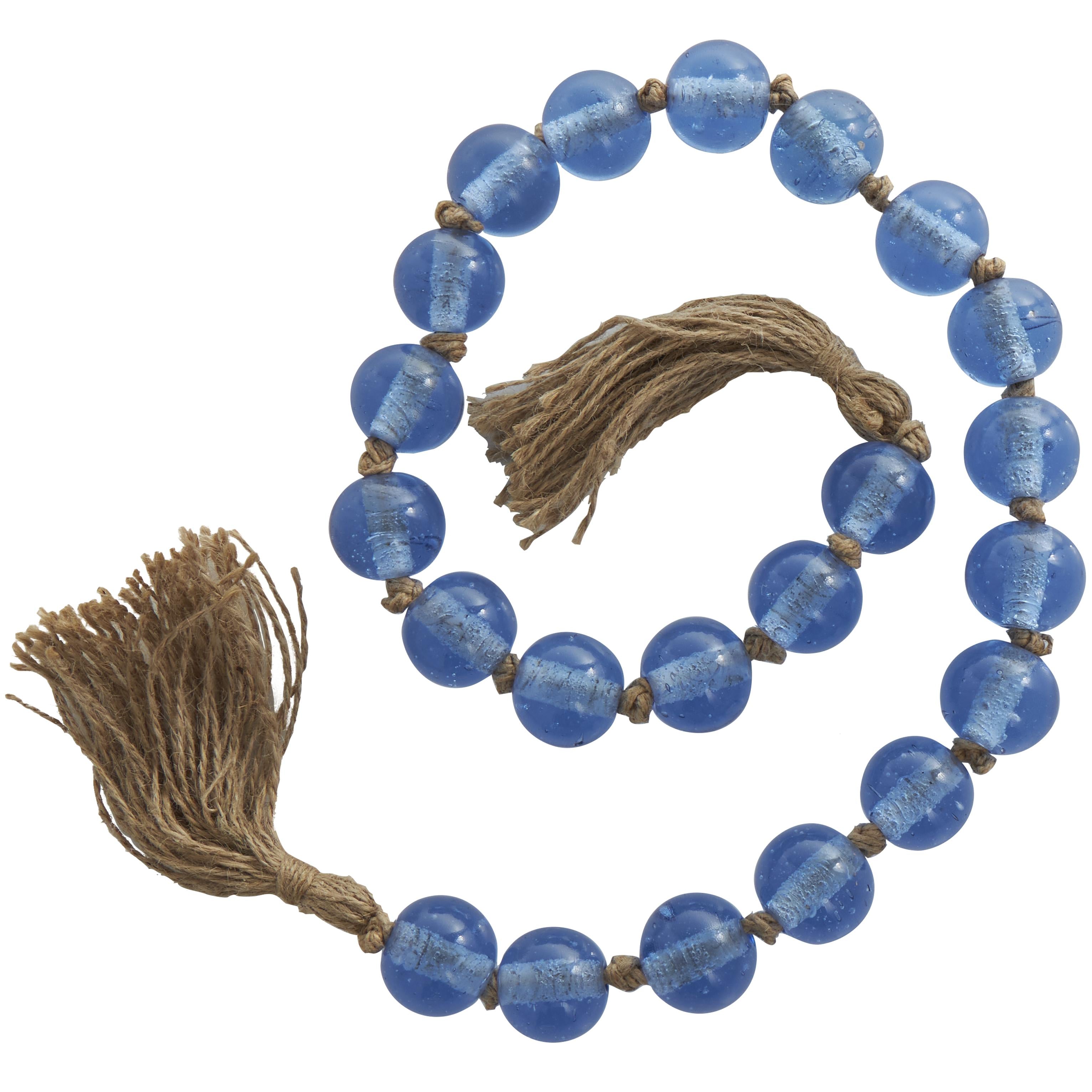 Glass Handmade Round Beaded Garland with Tassel with Knotted Brown Jute