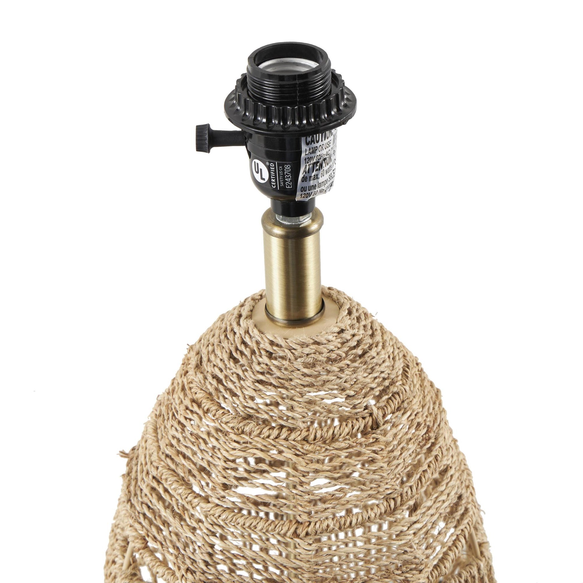 Brown Wicker Wood Handmade Woven Room Table Lamp with Zig Zag Pattern and Gold Base