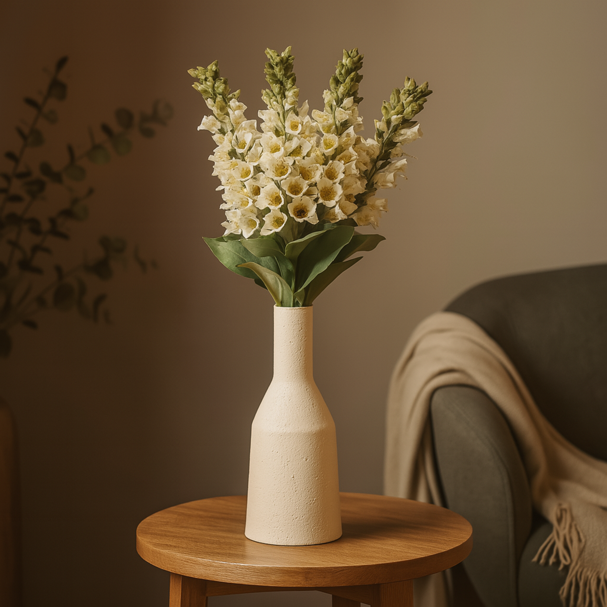 Set of 8 Foxglove White Faux Foliage Tall Indoor Outdoor Artificial Flower Stem