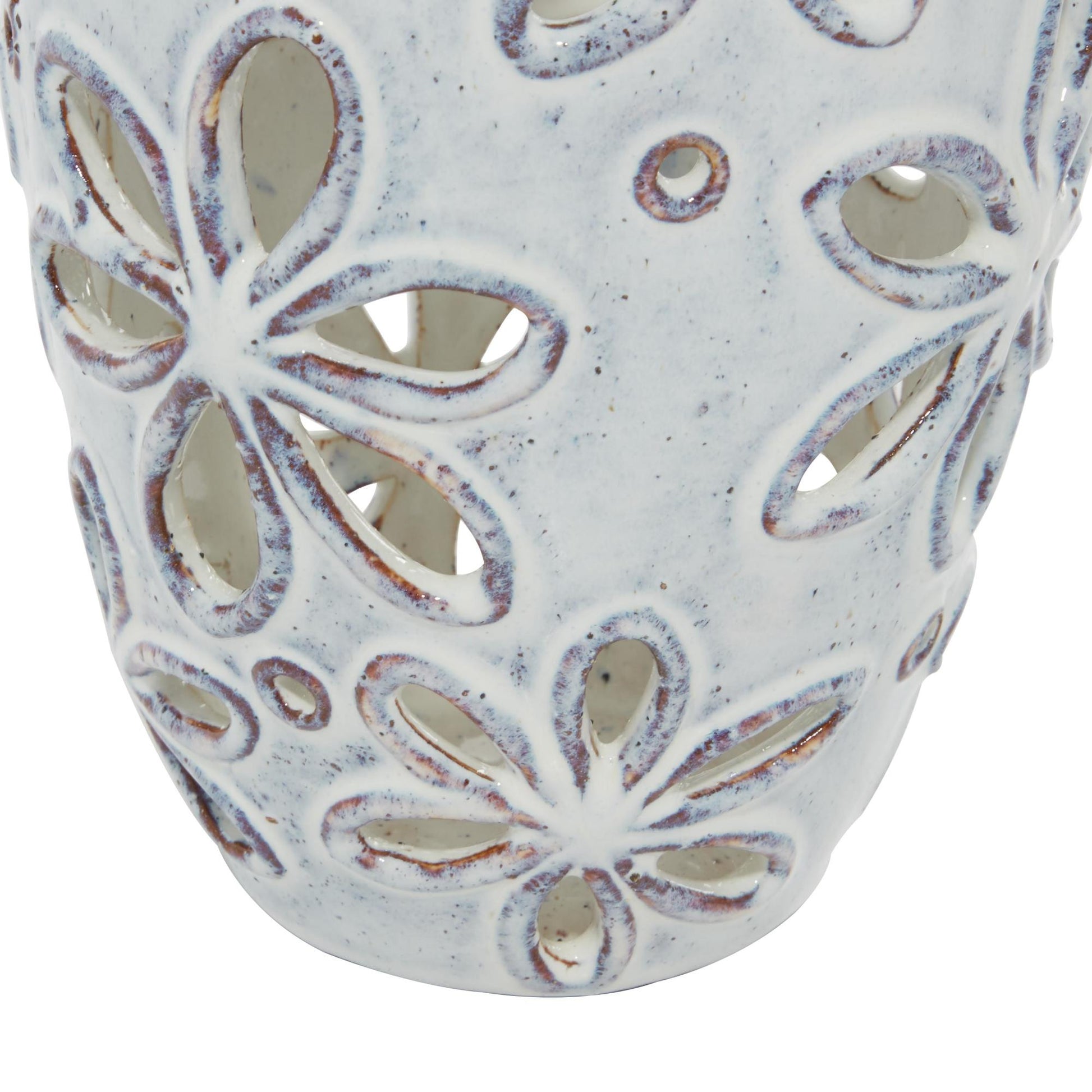 Set of 2 Floral White Ceramic Handmade Daisy Cut Out Decorative Vase