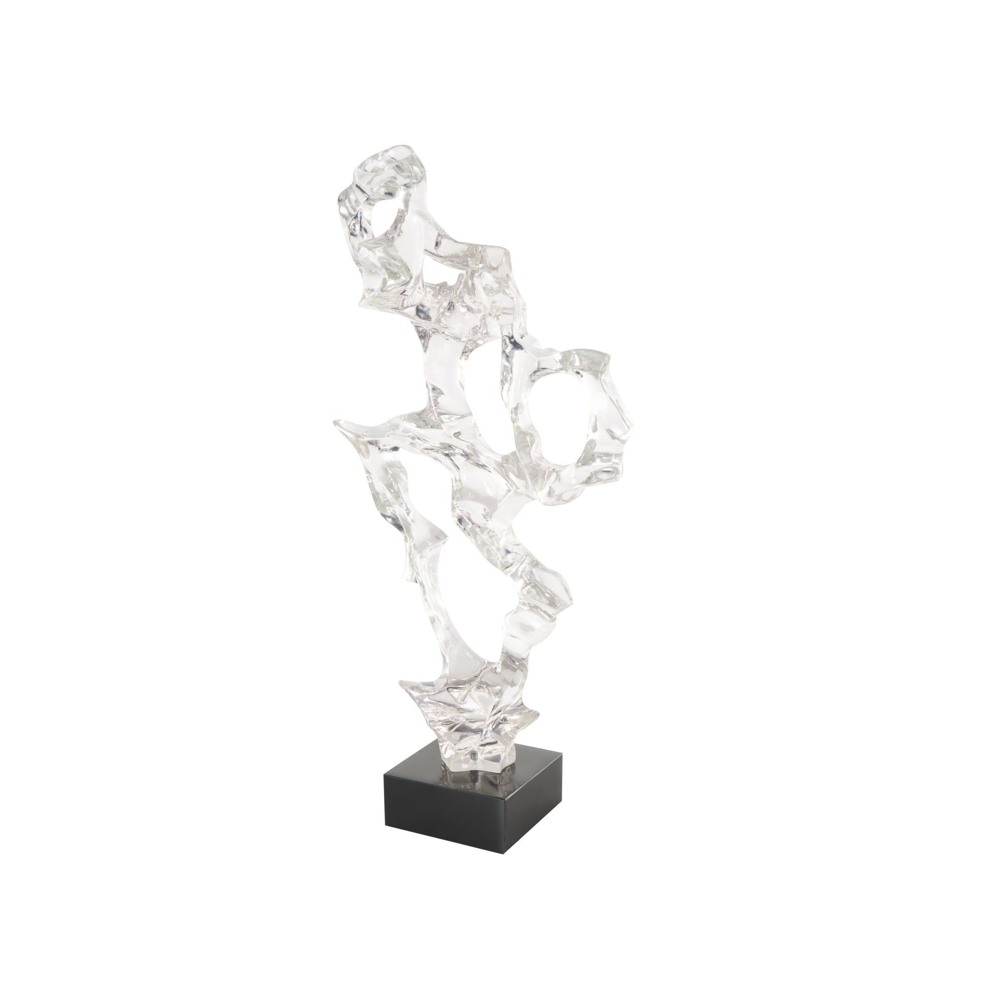 Abstract Clear Resin Decorative Sculpture with Black Square Base