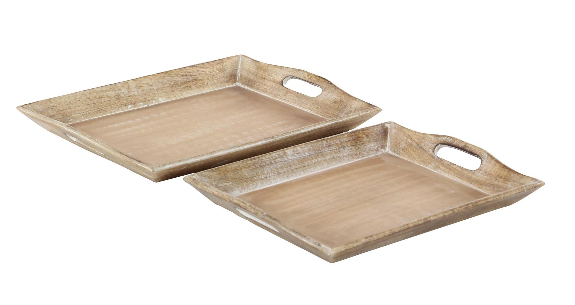 Set of 2 Brown Wooden Living Room Decor Tray