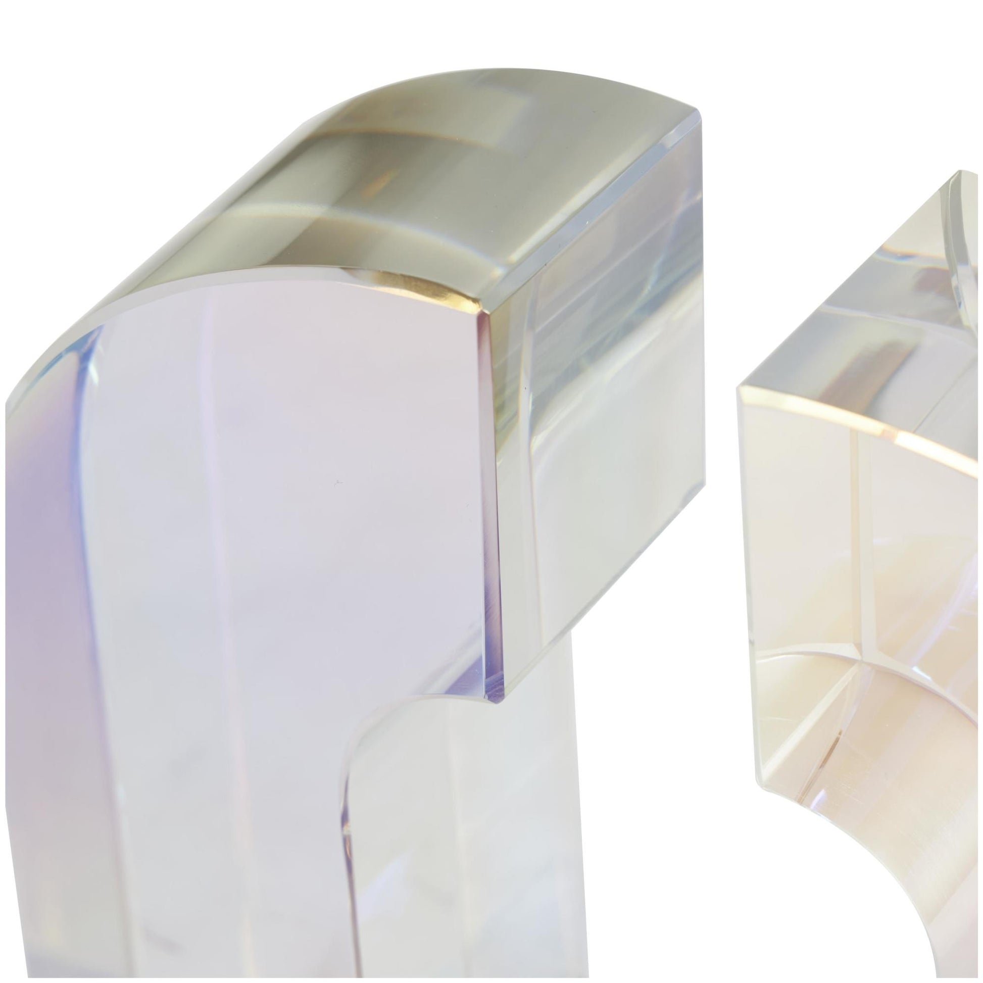 Set of 2 Geometric Clear Crystal Arched Decorative Bookends