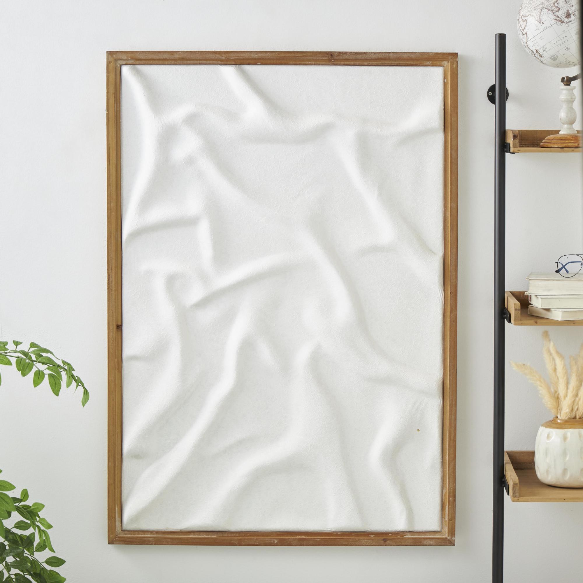 Abstract White Wood Abstract Dimensional Shaped Living Room Framed Wall Art with Brown Wooden Frame