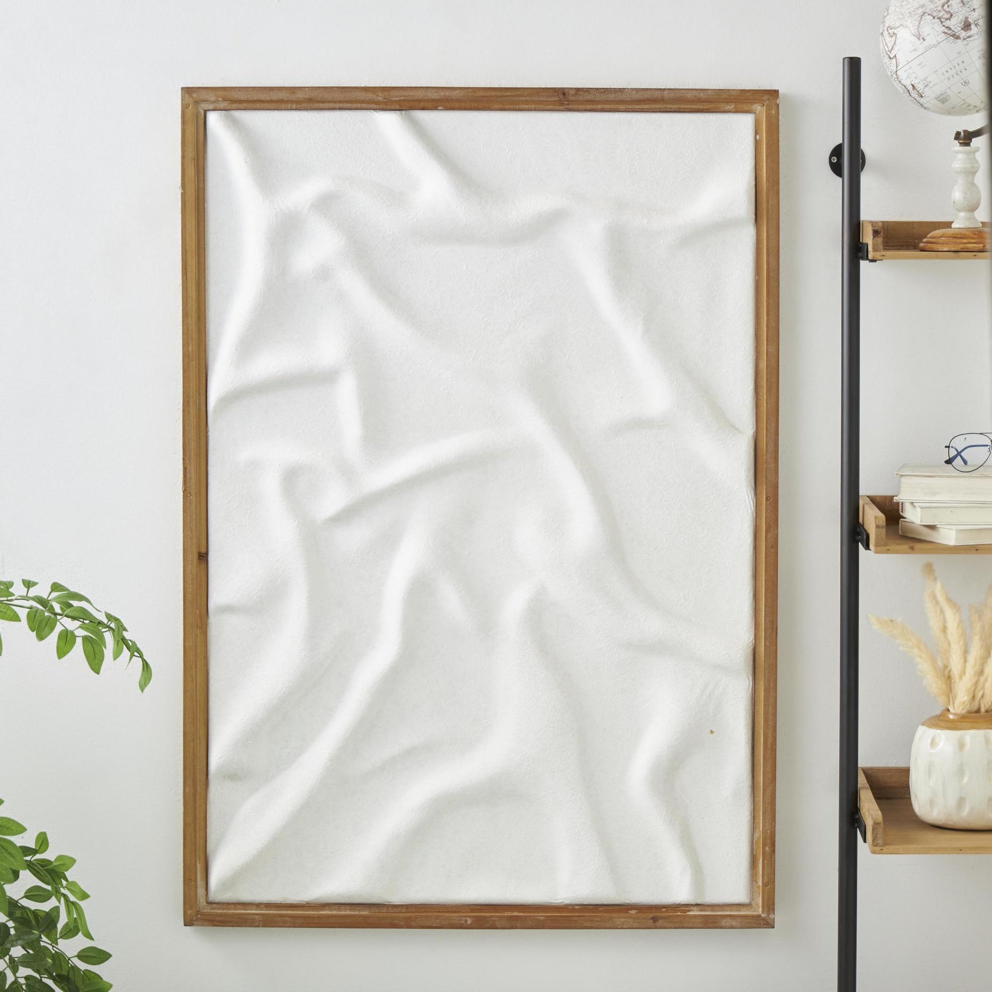 Abstract White Wood Abstract Dimensional Shaped Living Room Framed Wall Art with Brown Wooden Frame