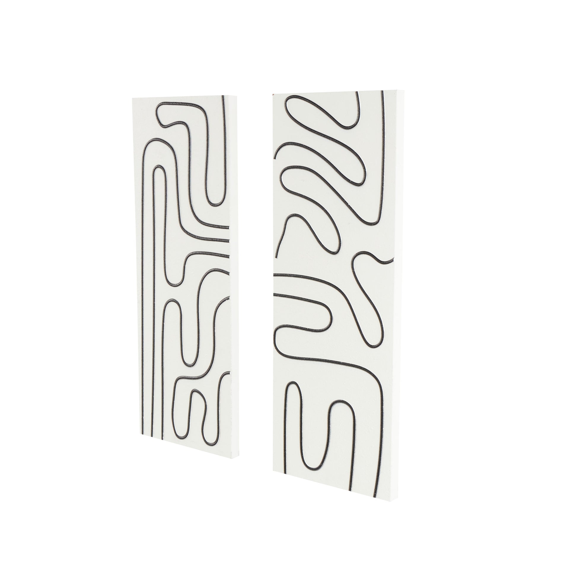 Set of 2 Geometric White Wood Decorative Wall Art with Black Accents