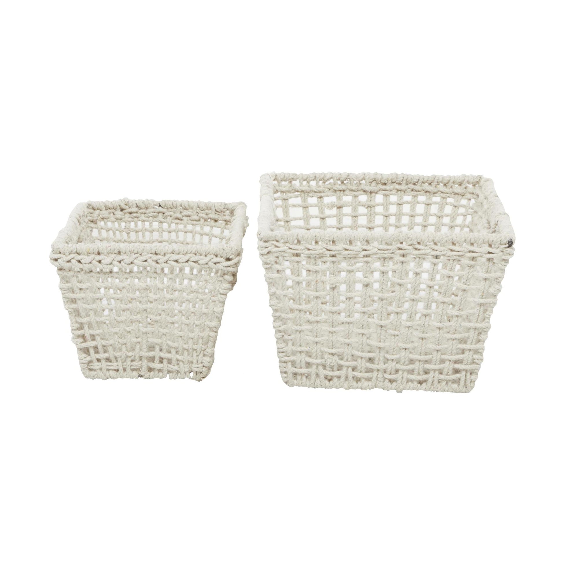 CosmoLiving by Cosmopolitan Set of 2 Cotton Fabric Handmade Decorative and Functional Storage Basket with Handles