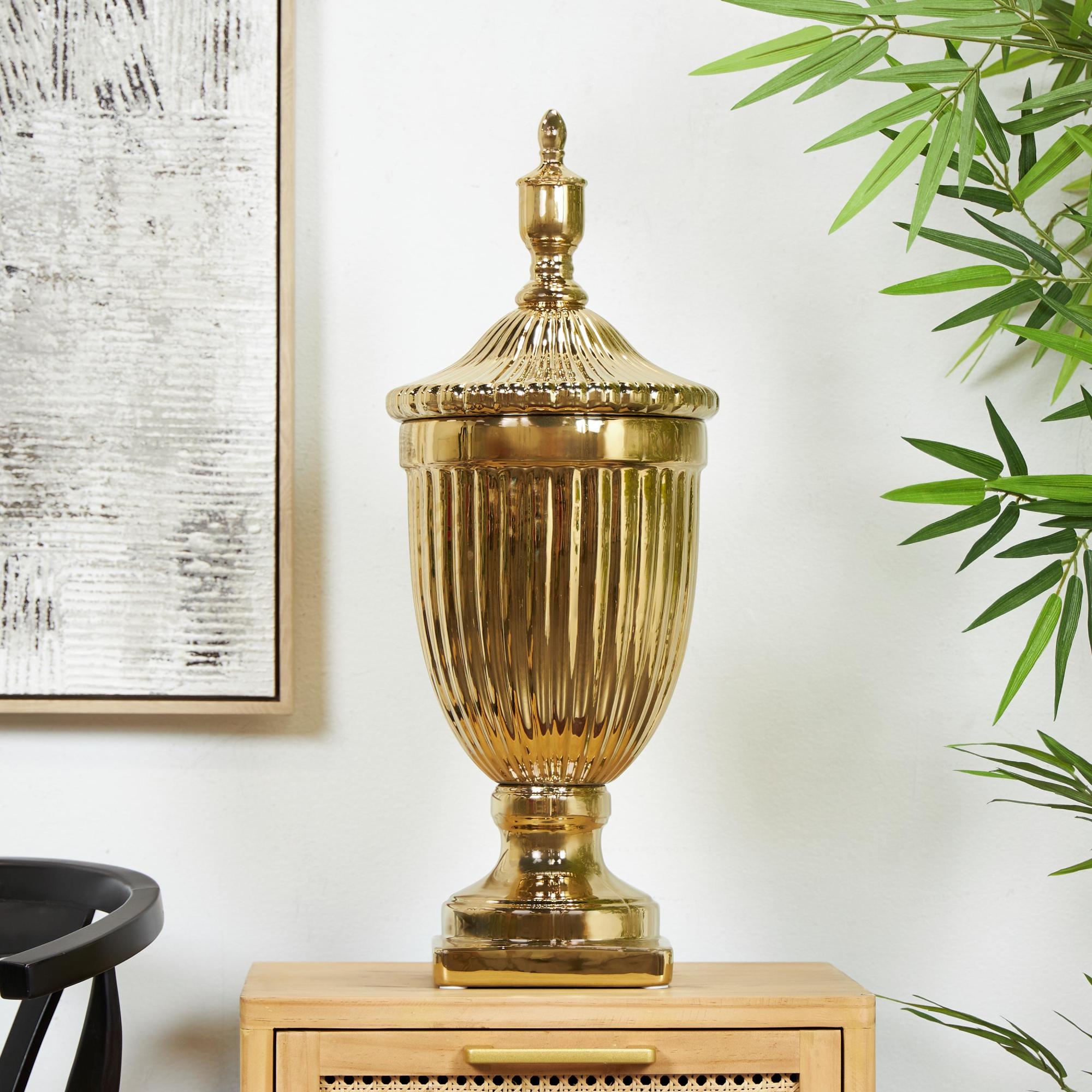 Ceramic Tall Fluted Urn Living Room Decorative Jars with Grooves and Lid