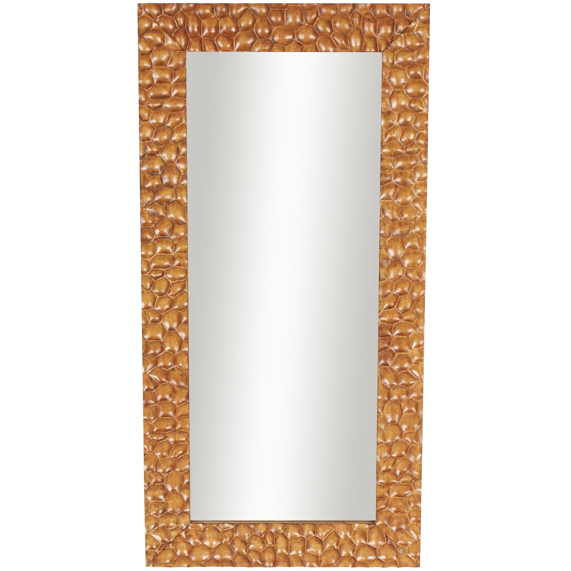 Geometric Brown Wood Textured Concave Honeycomb Room Floor Mirror