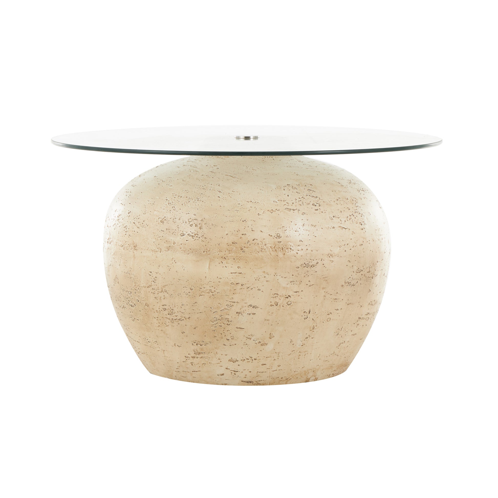 Beige Resin Wide Living Room Coffee Table with Tempered Glass Tabletop