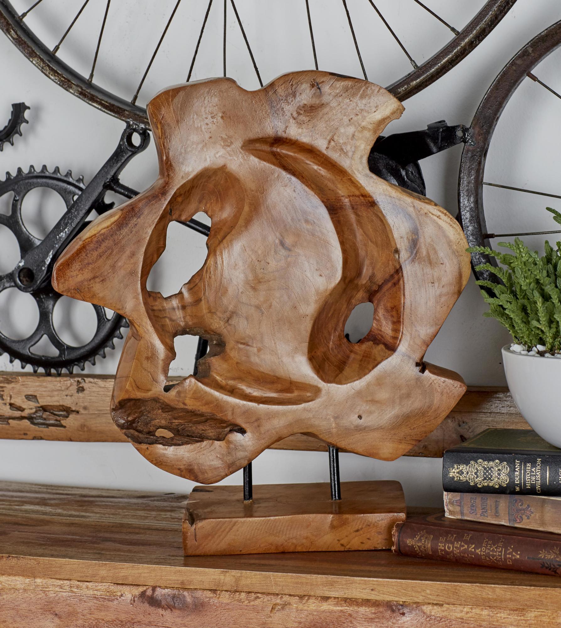 Abstract Brown Teak Wood Handmade Live Edge Decorative Sculpture