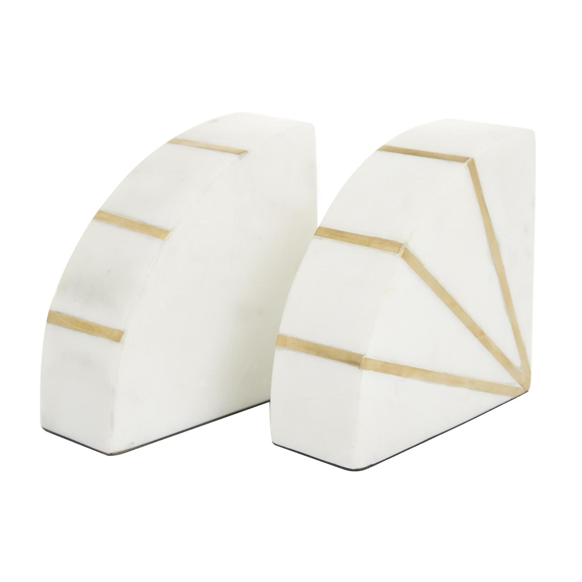 CosmoLiving by Cosmopolitan Set of 2 Geometric Marble 9 lbs Decorative Bookends with Gold Inlay