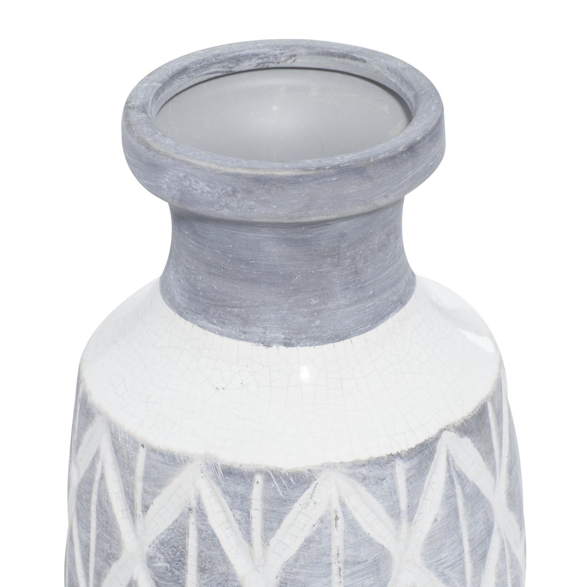 Gray Ceramic Decorative Vase with White Diamond Pattern