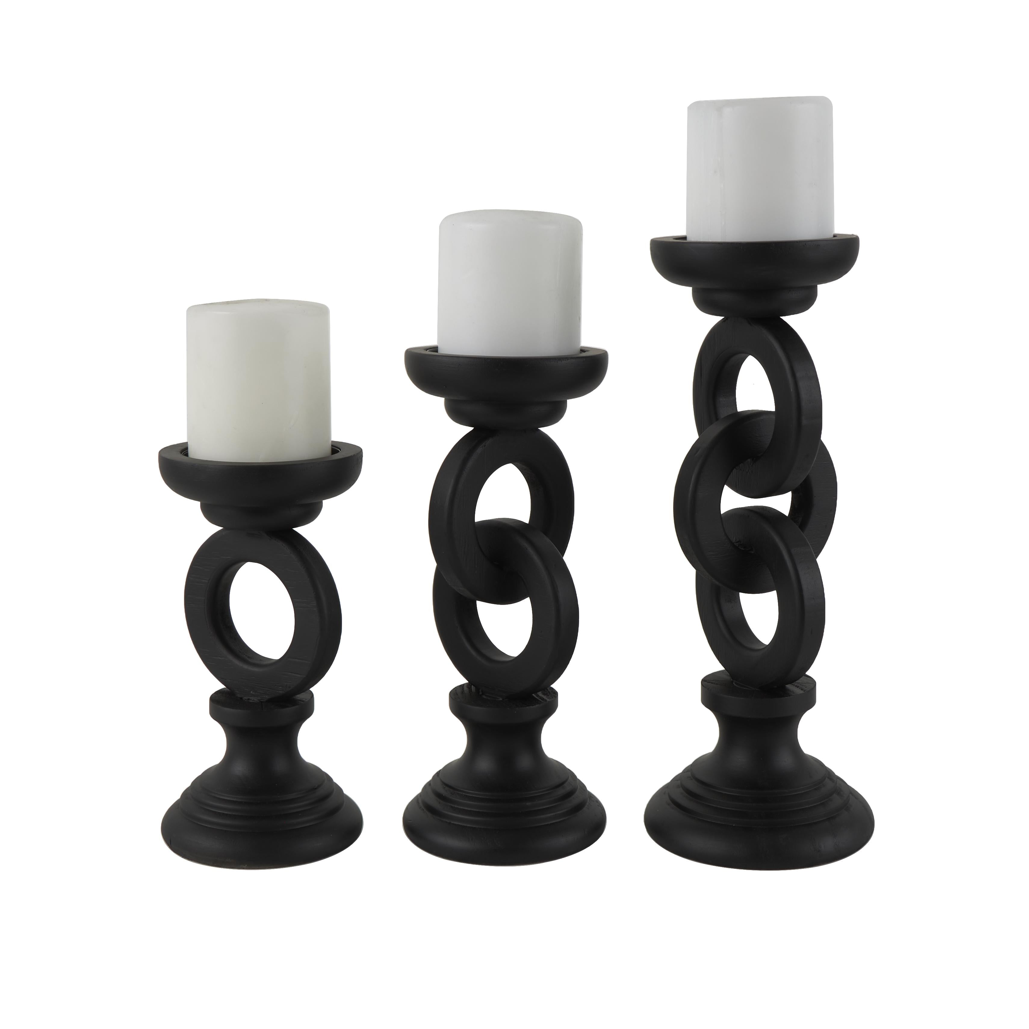 Set of 3 Wooden Chain Link Decorative Candle Holder Set of 3 13", 11", 9"H