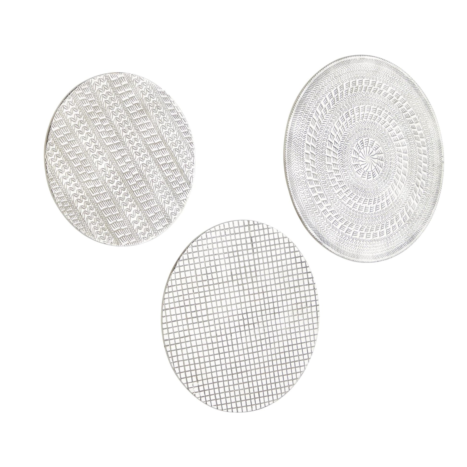 Set of 3 Plate Silver Aluminum Metal Carved Designs Home Wall Decor