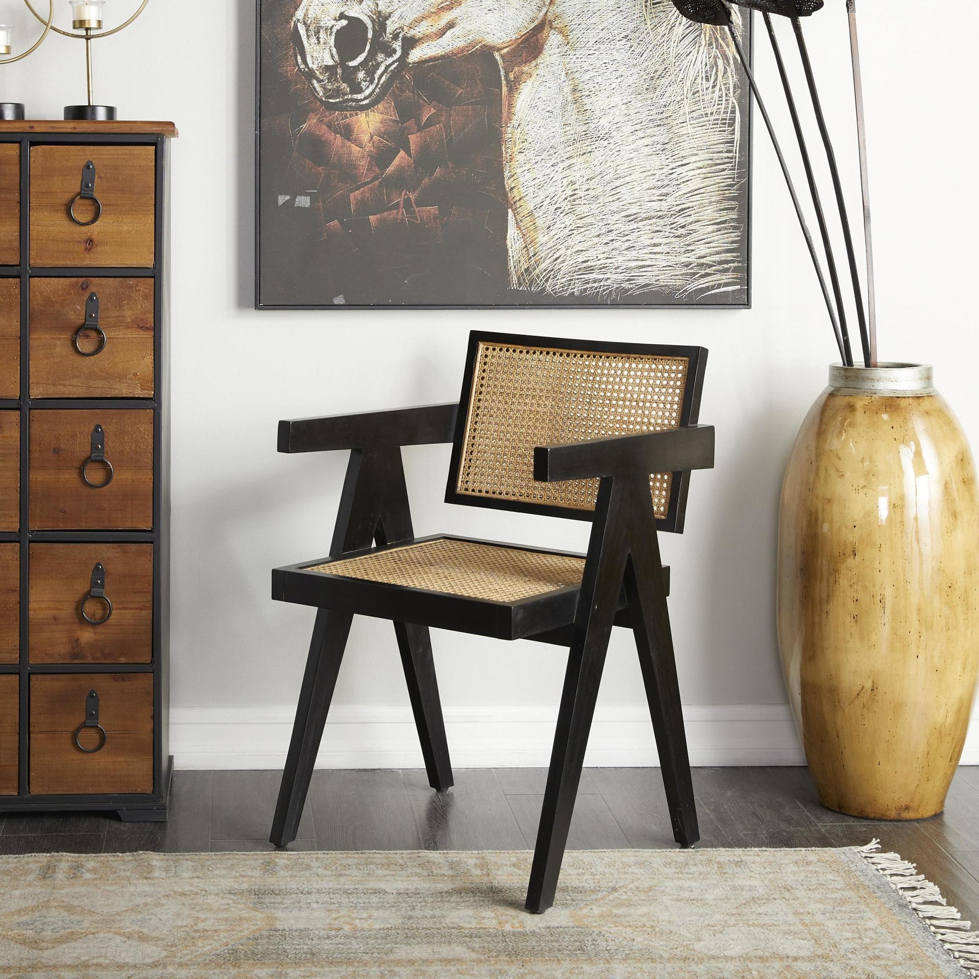 Teak Wood Handmade Woven Living Room Accent Chair with Armrests 20" x 19" x 30"