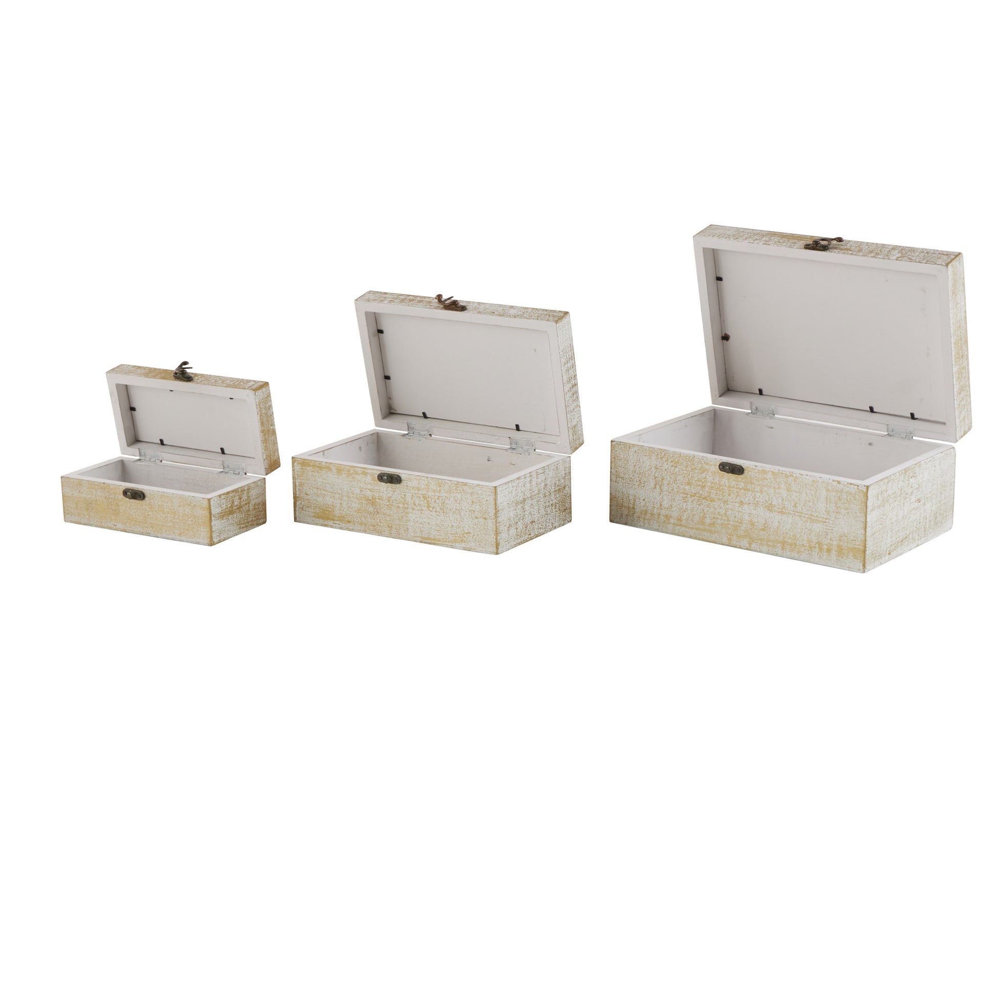 Set of 3 Floral White Mango Wood Handmade Decorative Box with Hinged Lid