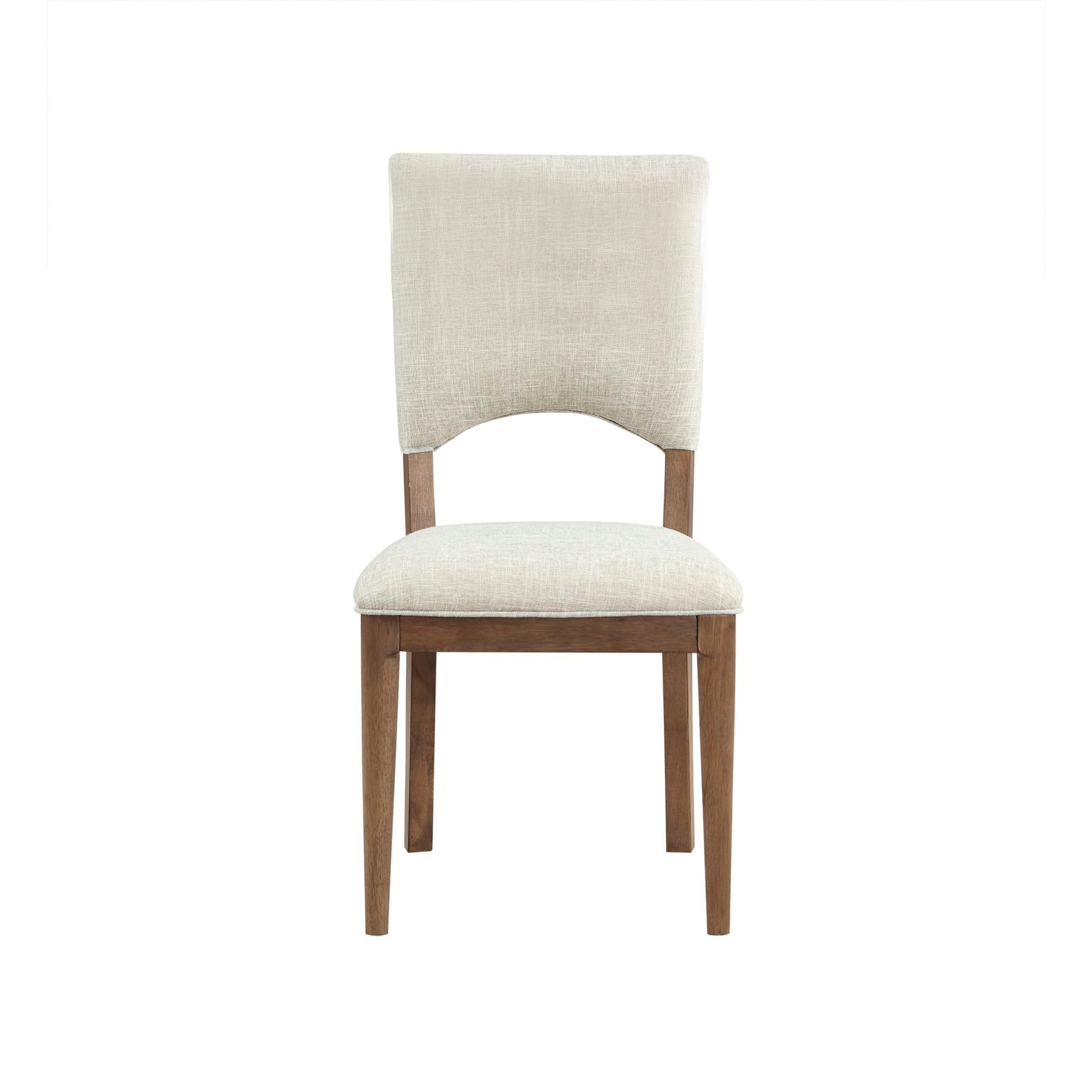 Set of 2 Cream Fabric Cutout Back Kitchen Dining Chair with Brown Wooden Legs